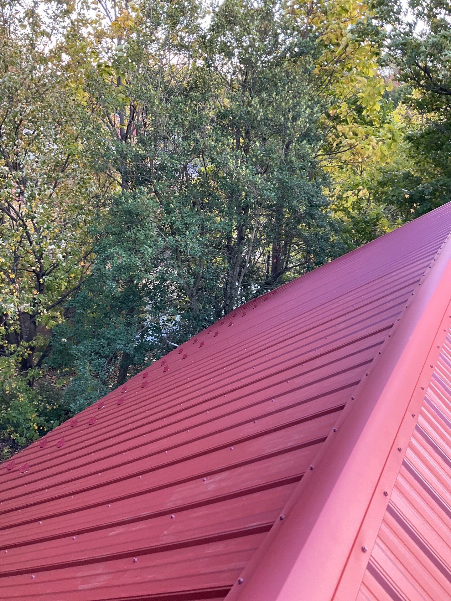 Red Metal Roofing Installation and Trim Restoration in Bernville by Esh Builders