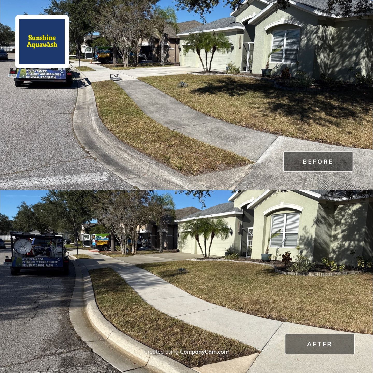 Driveway & Sidewalk Cleaning Transformation | Kingsfield Lakes, Parrish FL by Sunshine AquaWash