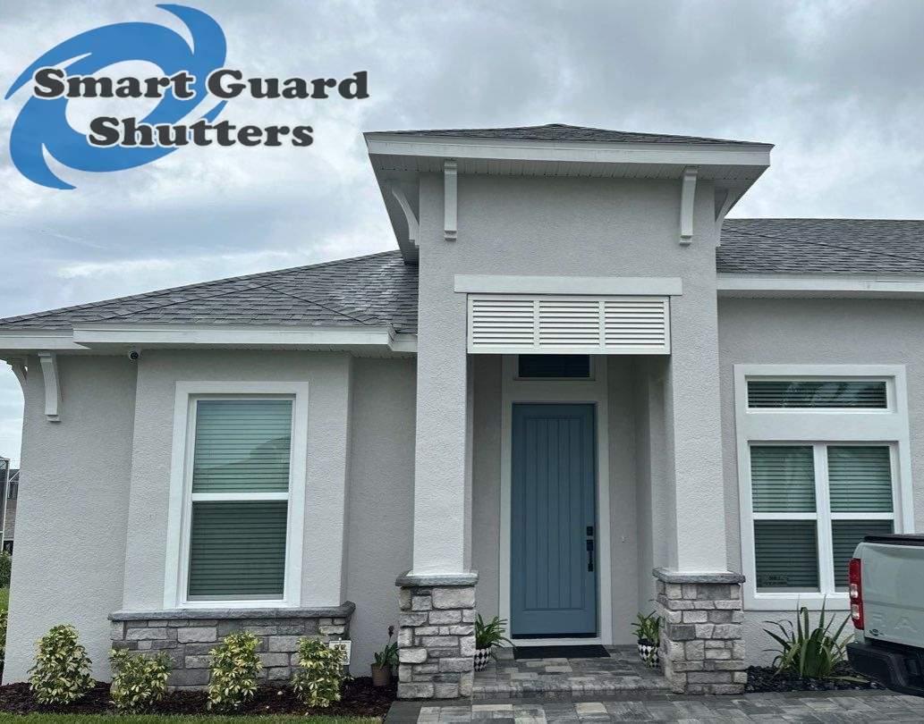 Decorative Bahama in Signal White  by Smart Guard Shutters