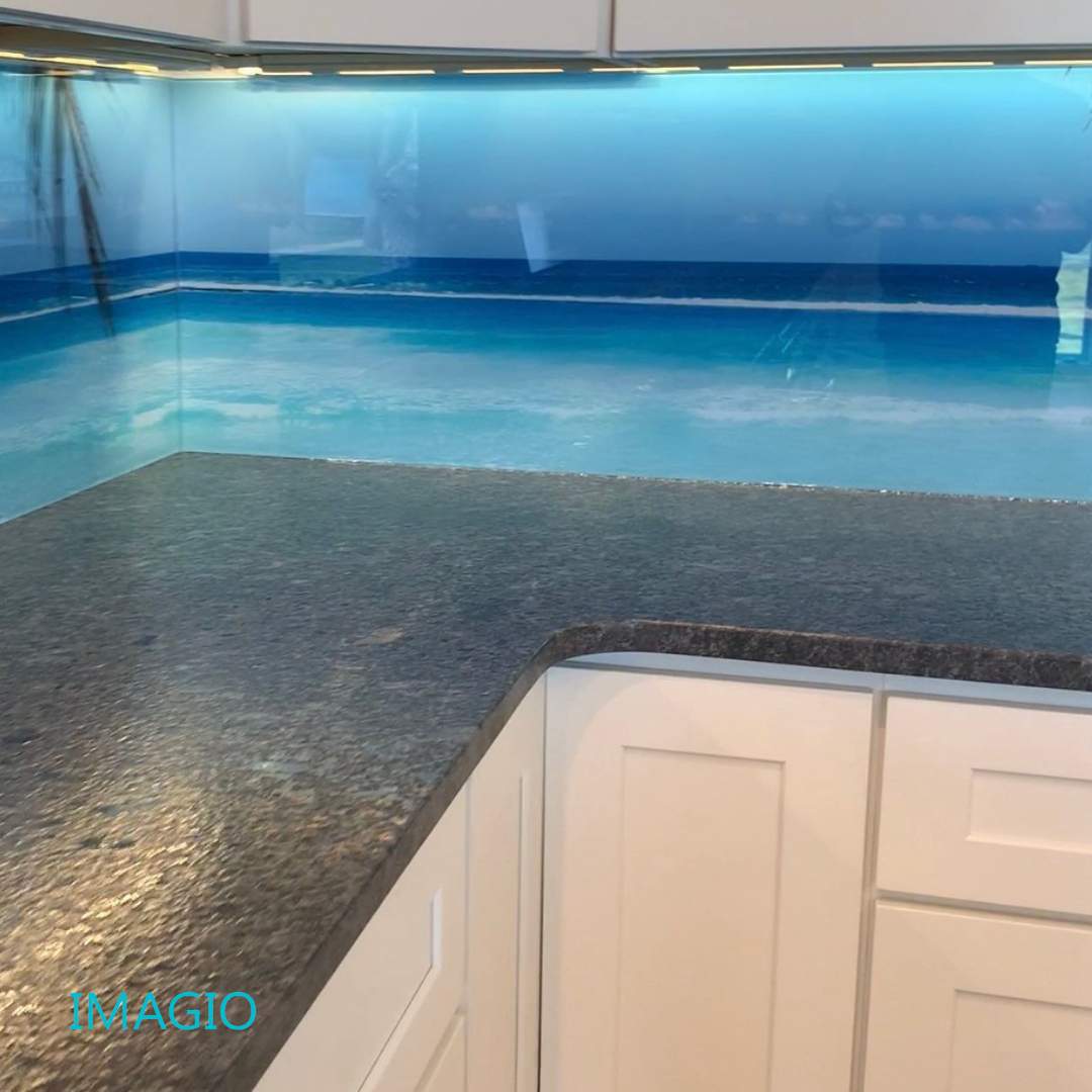 Kitchen Remodel using Maui Beach IMAGIO Solid Glass Backsplash by IMAGIO
