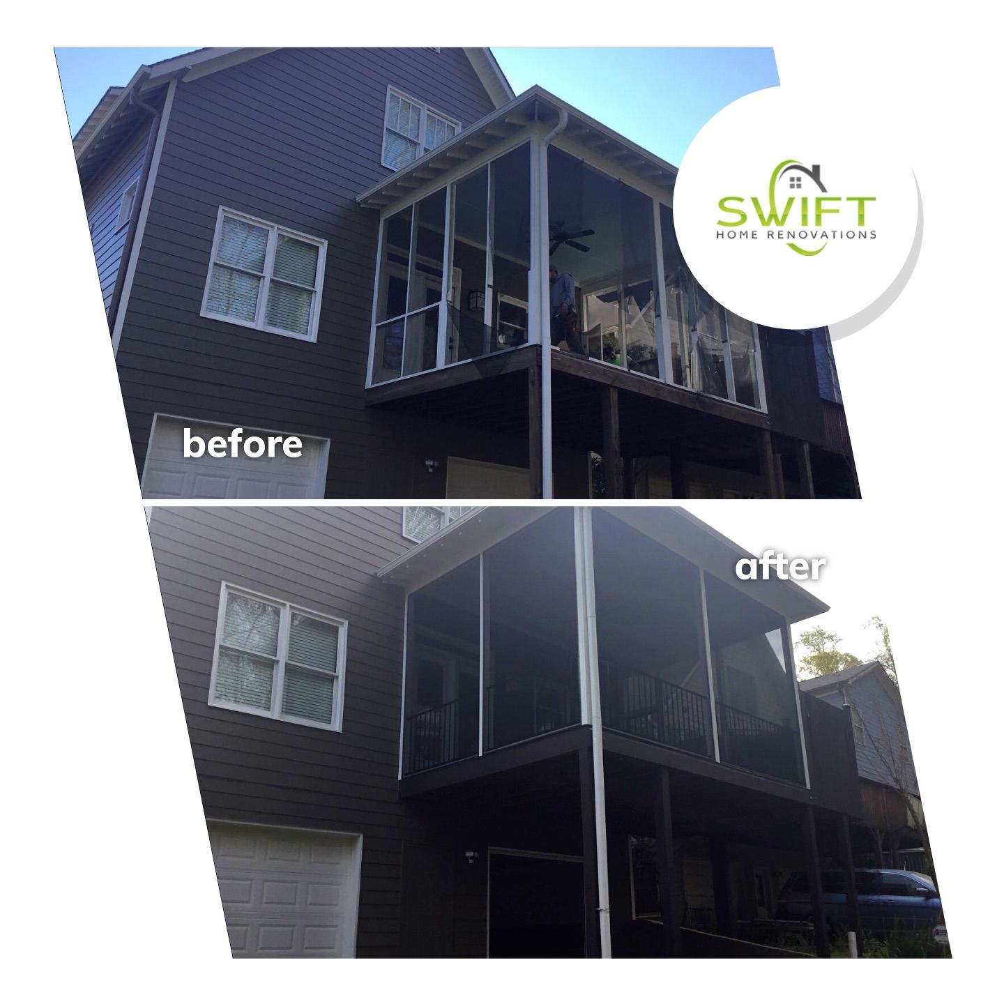 Elevated Screened Porch and Composite Deck Installation in Atlanta by Swift Home Renovations