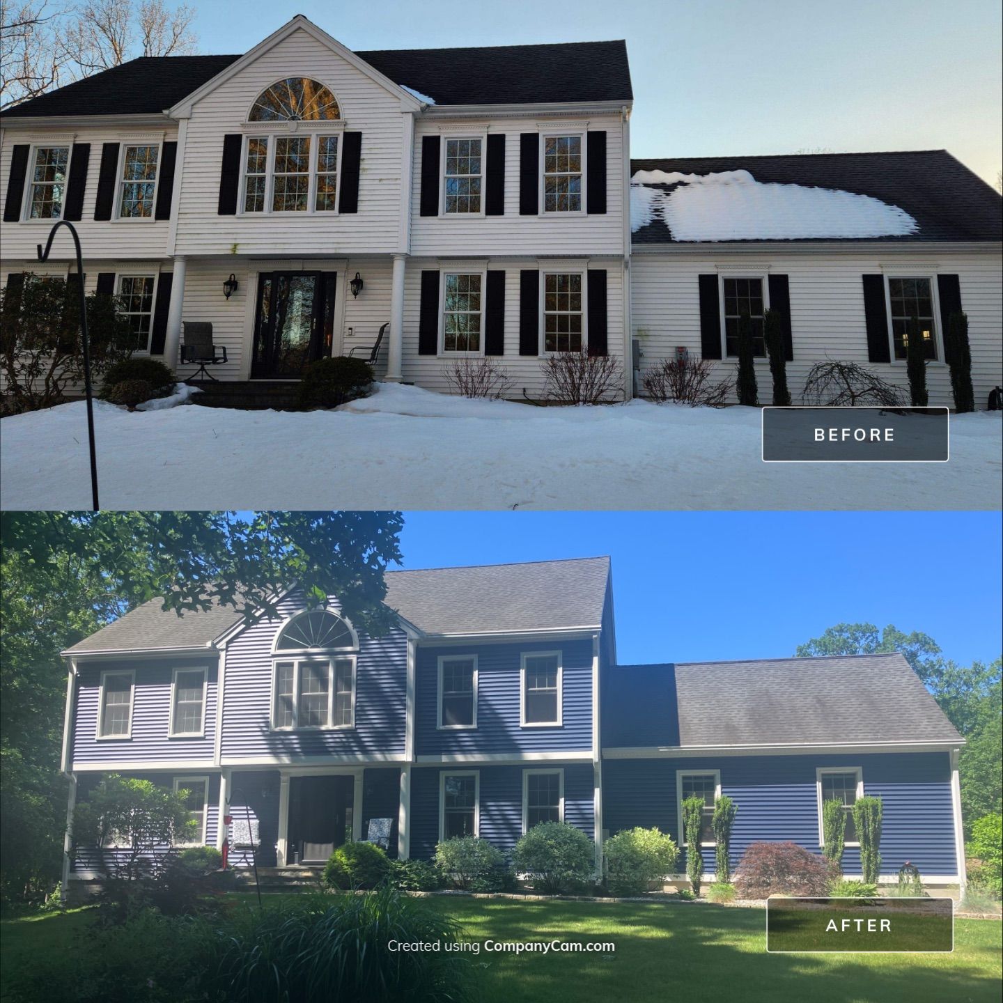 Siding facelift with Cert Monogram D/4 x16'8" clapboard, Midnight Blue & Cert Monogram D4x25' clapboard, Midnight Blue by DiGiorgi Roofing and Siding Inc