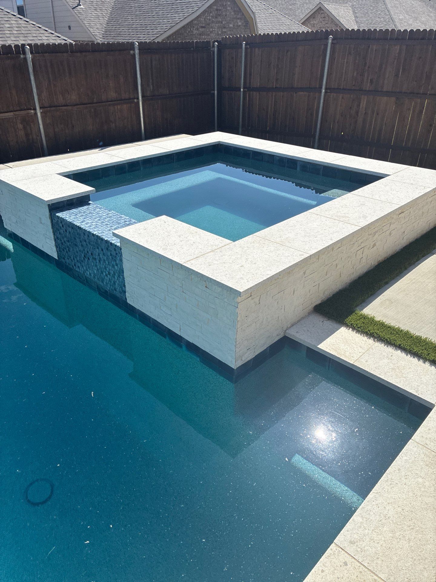 Modern Geometric Pool with Raised Spa by Pinnacle Pools and Spas - DFW