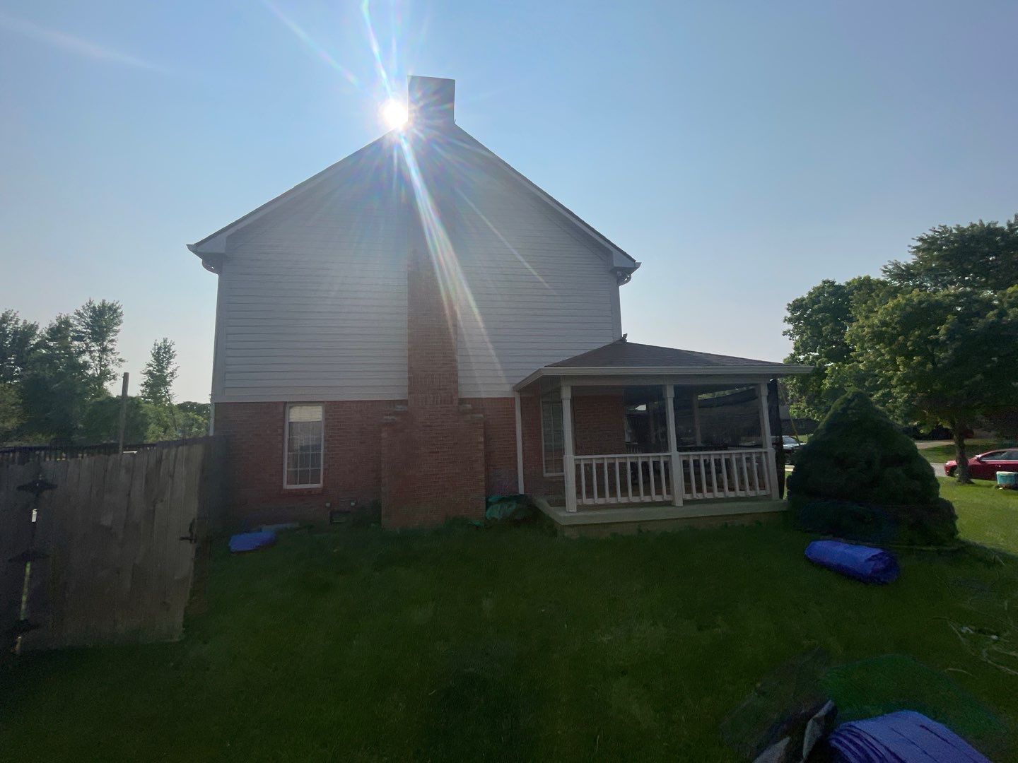 Tornado damage in Whiteland. Roof replacement, James Hardie siding, exterior paint, gutters, windows, doors by 317 Roofing & Restorations