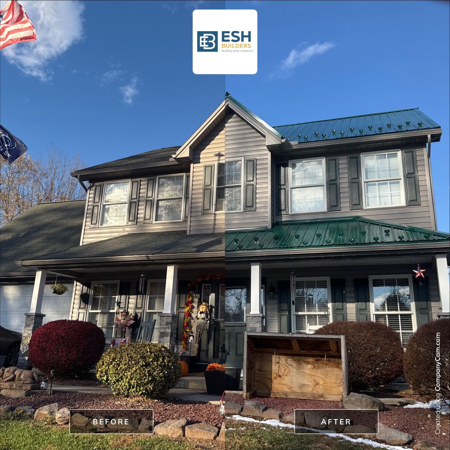 Metal roof replacement by Esh Builders