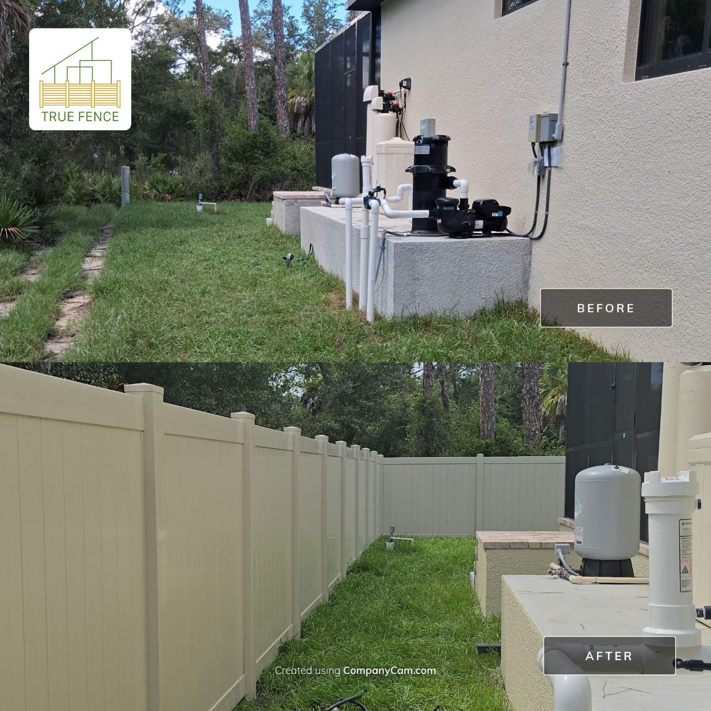 Tan Vinyl Privacy Fence and Gate Installation in Port Charlotte by True Fence LLC