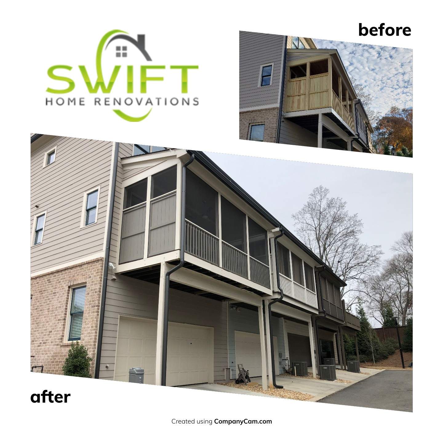 Screened Porch Conversion and Balcony Upgrade in Woodstock by Swift Home Renovations 