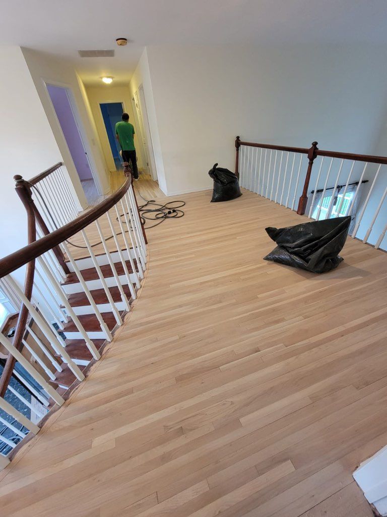 Red Oak refinished with DuraSeal Jacobean Stain and Bona Semi Gloss by Footprints Floors Morristown