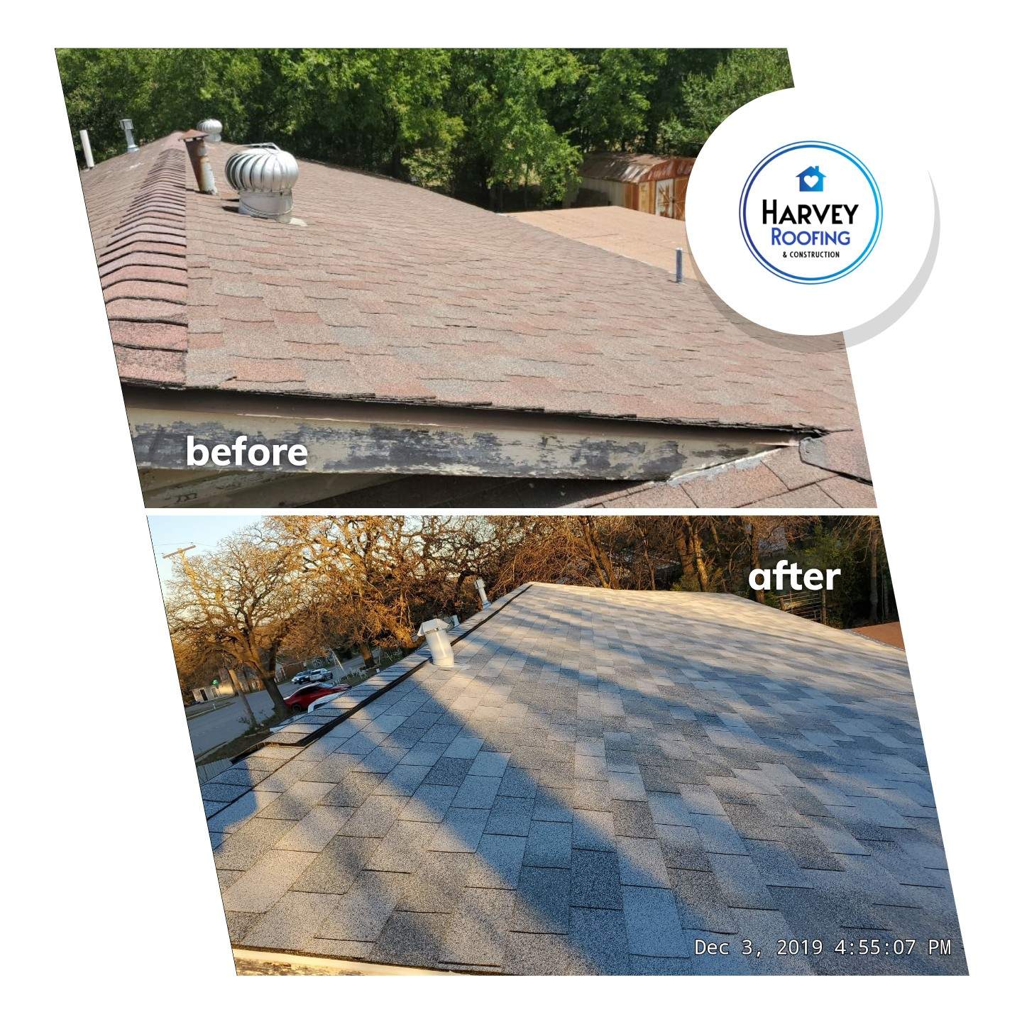 Residential Roofing Installation using Roofing Shingles by Harvey Roofing & Construction