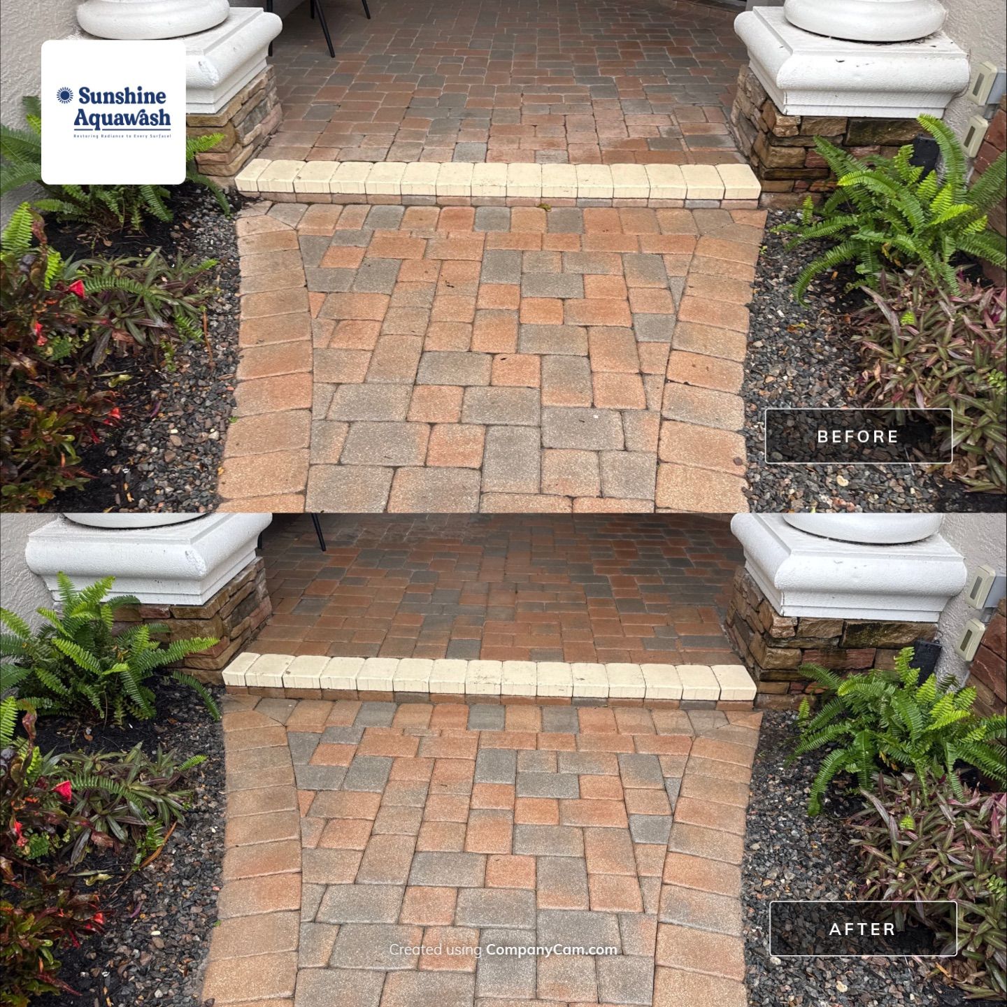 Oil & Tar Removal from Paver Driveway & Entryway by Sunshine AquaWash