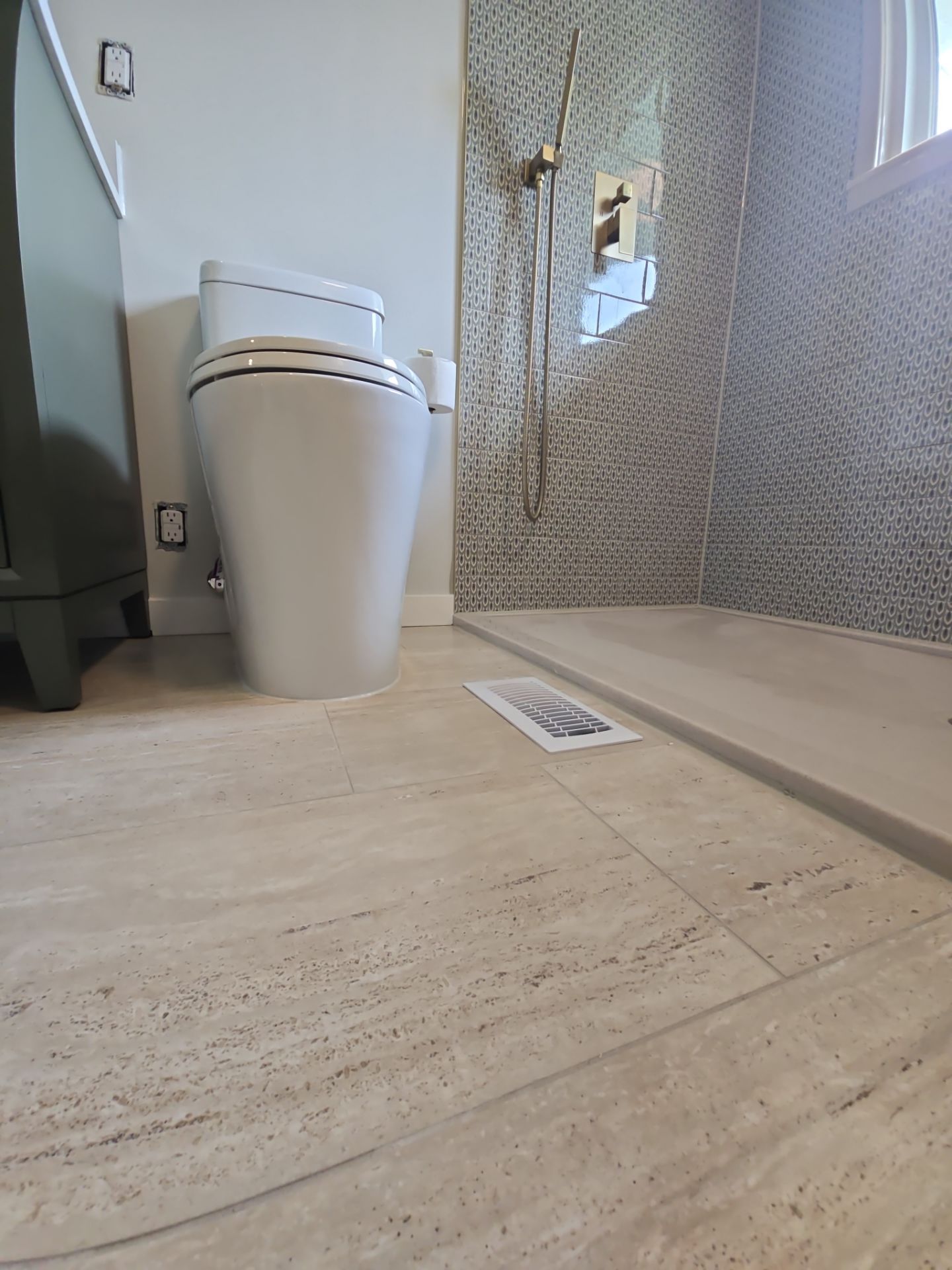 Full bathroom with custom tile by The Shower Company