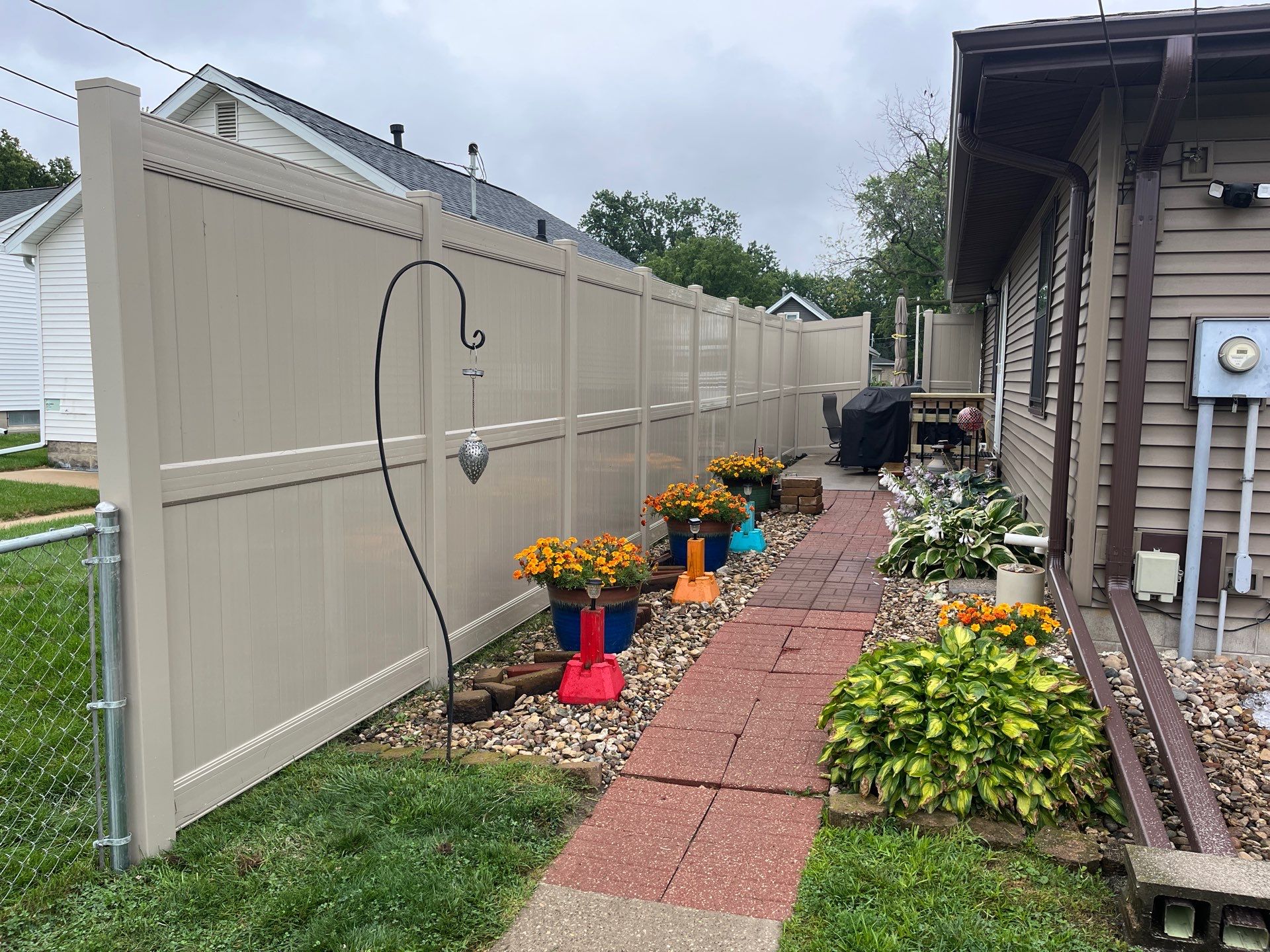 Adobe Vinyl Privacy Fence and Reinforced Double Gate Installation in Waterloo by Perfect Picket Fence and Stain