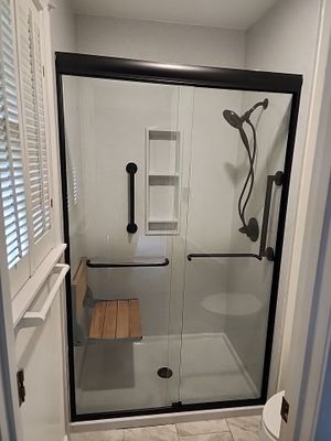 New shower, flooring, and countertop