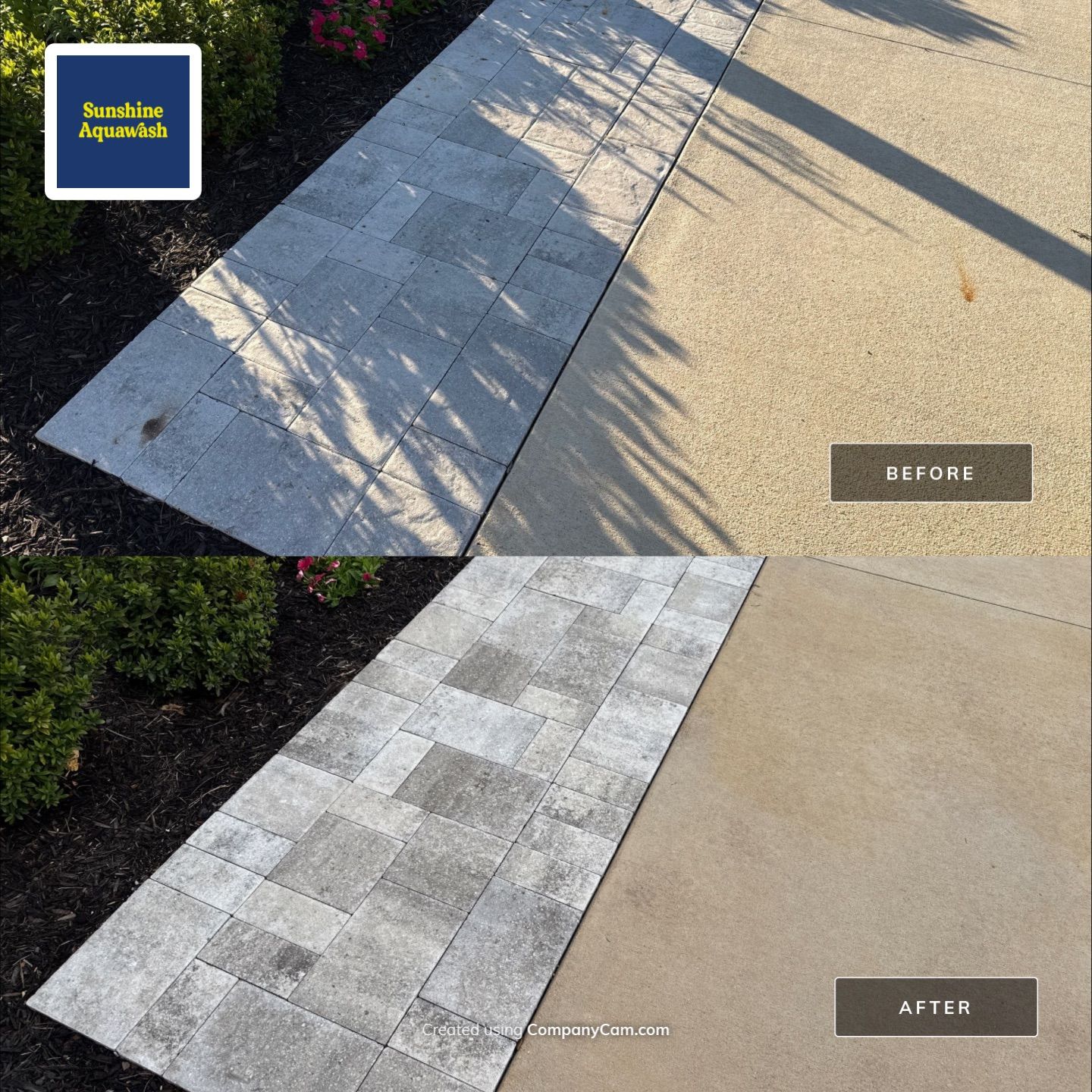 Rust Stain Removal from Concrete Driveway and Pavers in Park East at Azario | Lakewood Ranch, FL by Sunshine AquaWash