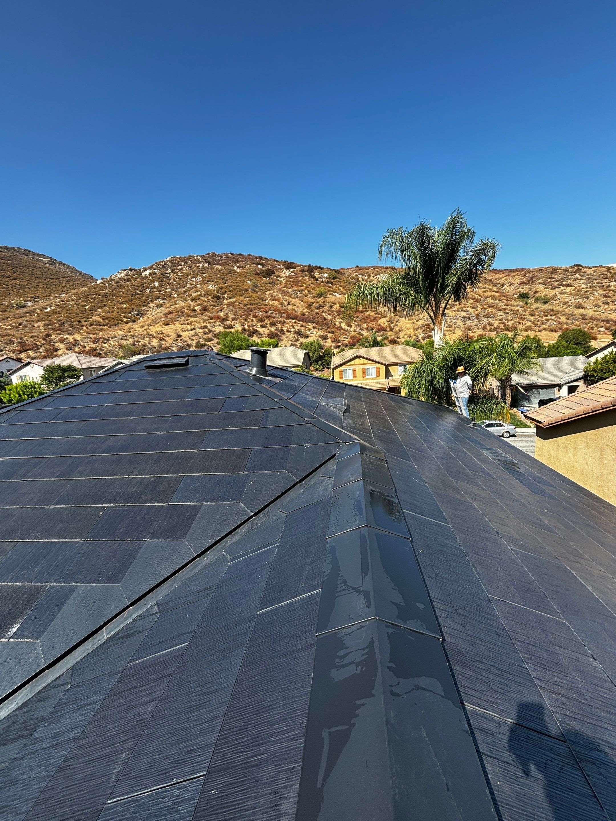 Tesla Roof Cleaning in Fontana California by Palm Coast Solar Cleaning
