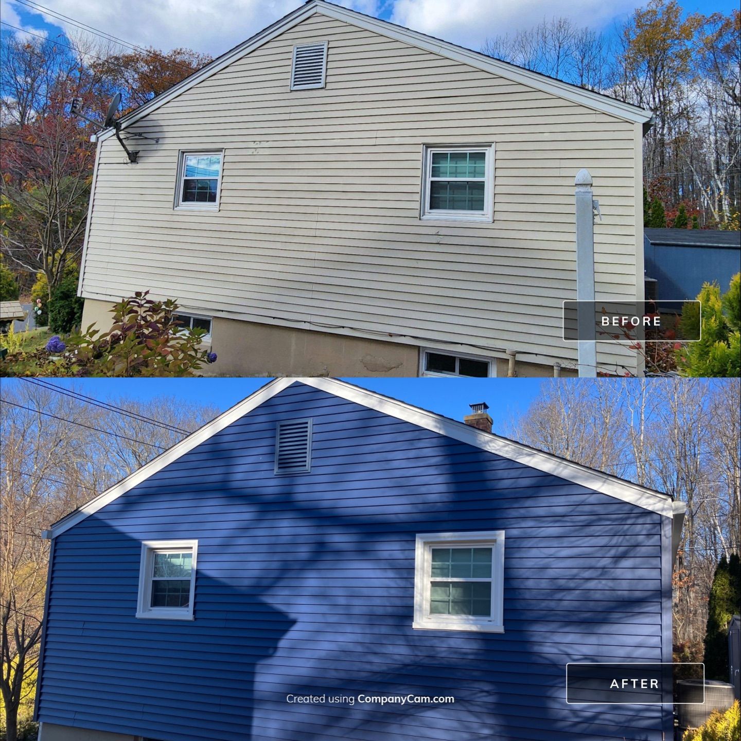 Siding update with Cert. Monogram D/4 x16'8" Clapboard, Midnight Blue & Cert. Monogram D/4 x 25' Clapboard, Midnight Blue by DiGiorgi Roofing and Siding Inc