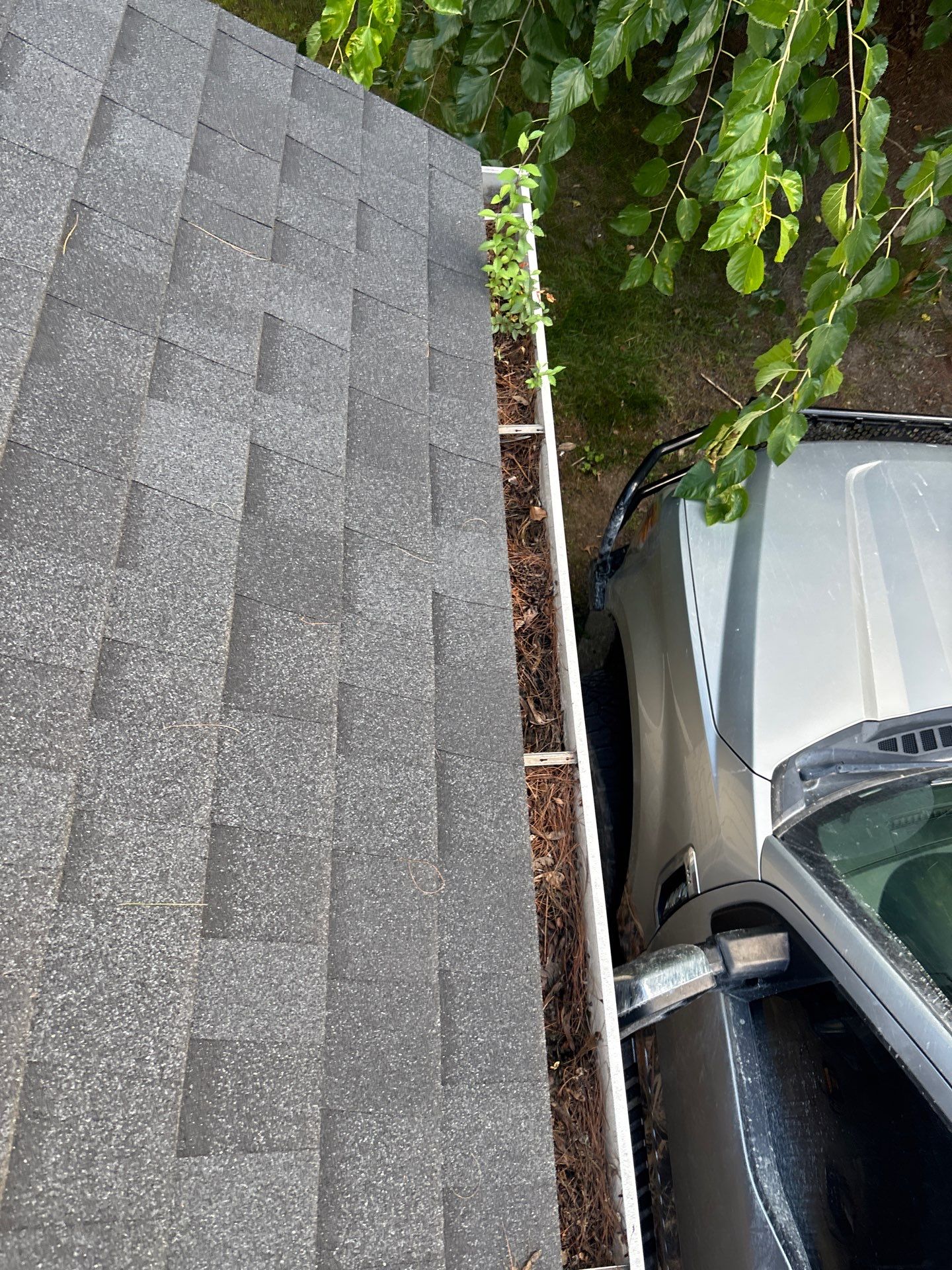 Commercial gutter cleaning Cedar Rapids before photo with filled gutters