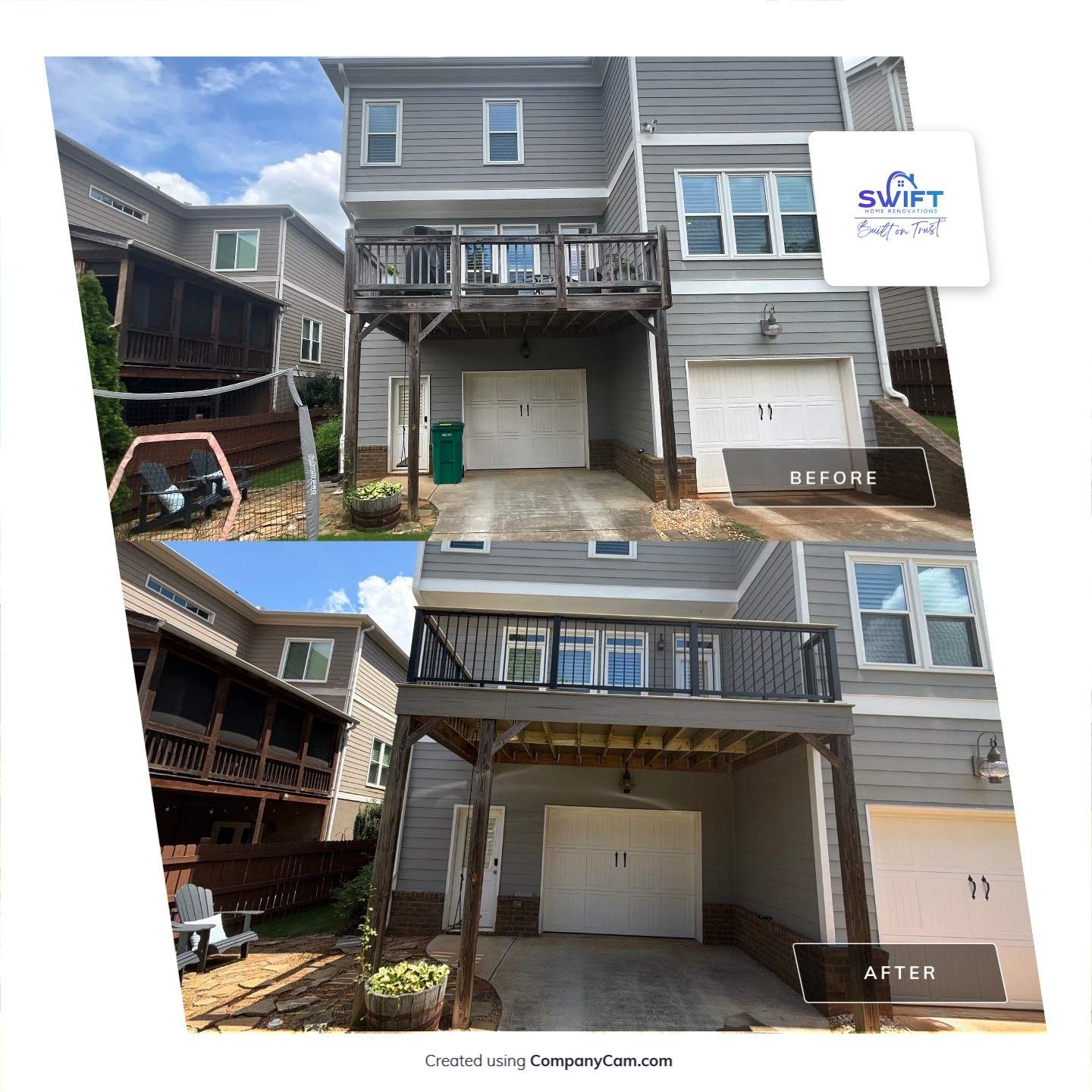 Elevated Composite Deck Replacement with Metal Railings in Smyrna by Swift Home Renovations 