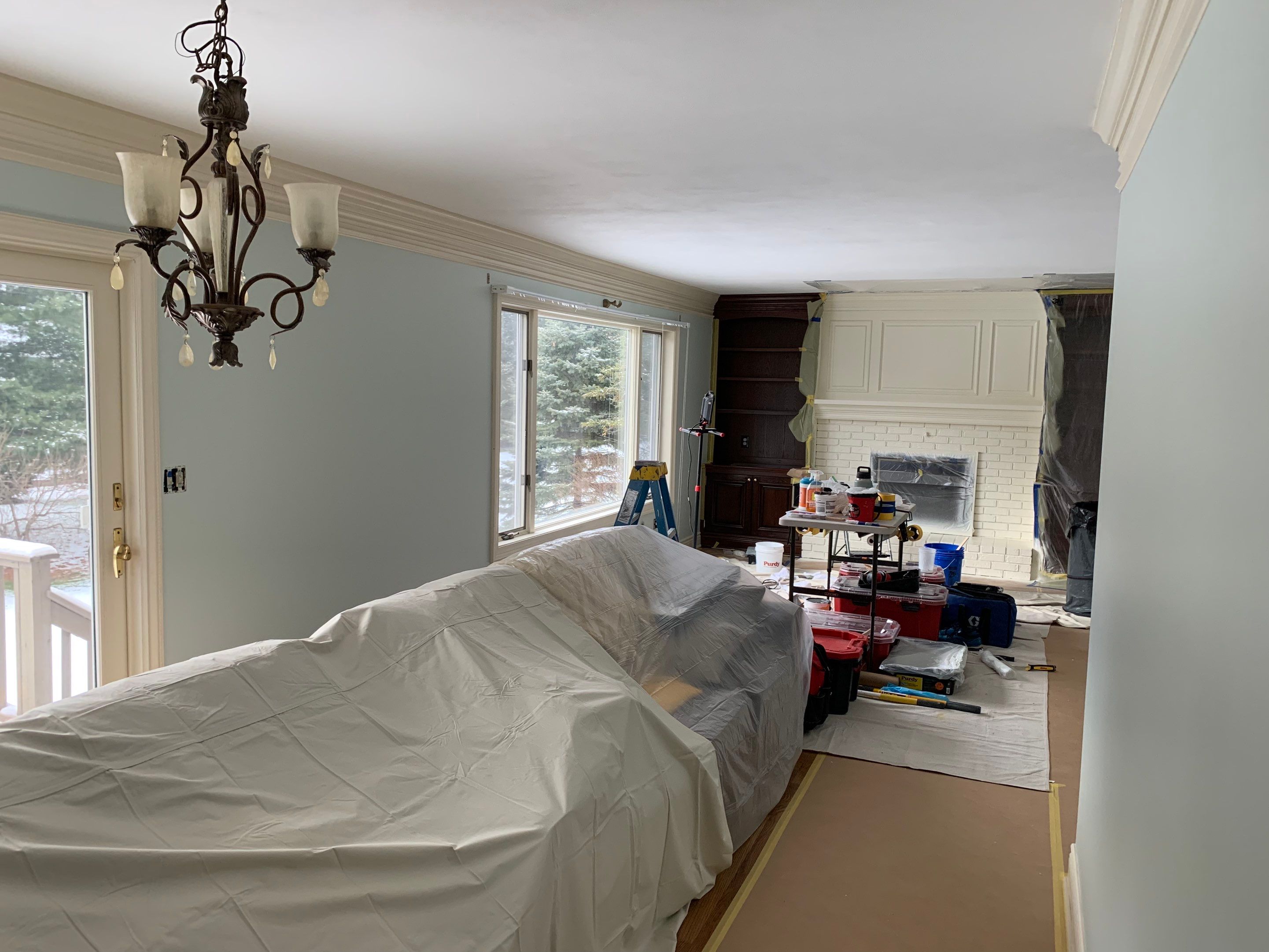 Fireplace/Mantle and Painting Stenciled Walls by Empire Painting Services, LLC