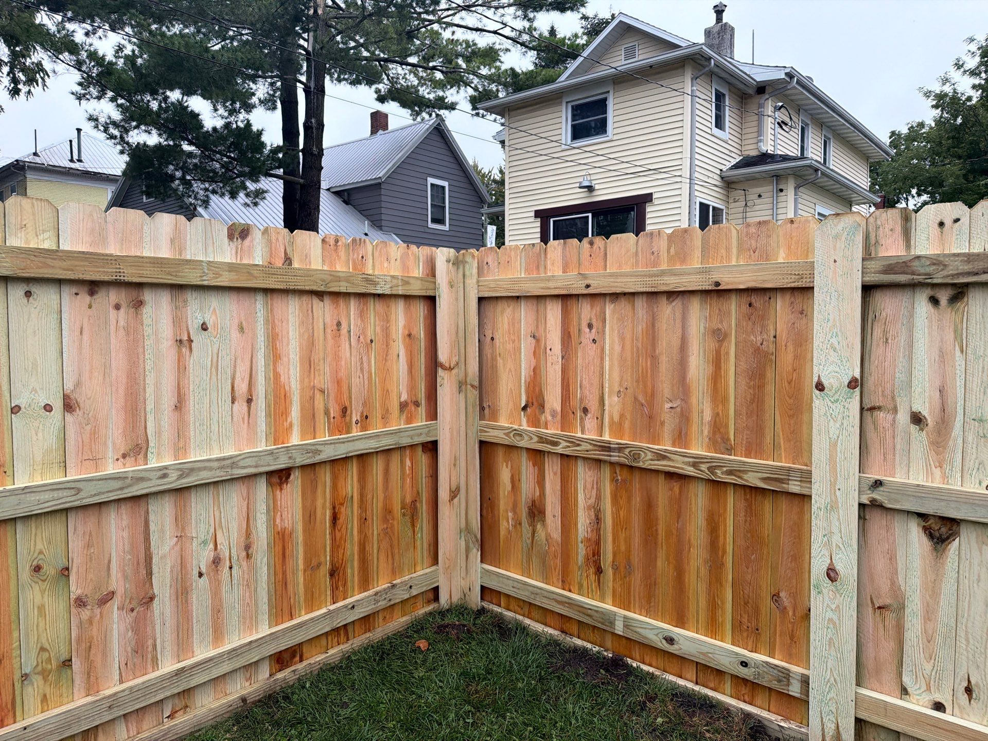 Custom Wood Privacy Fence and Black Chain Link Gate in Independence by Perfect Picket Fence and Stain