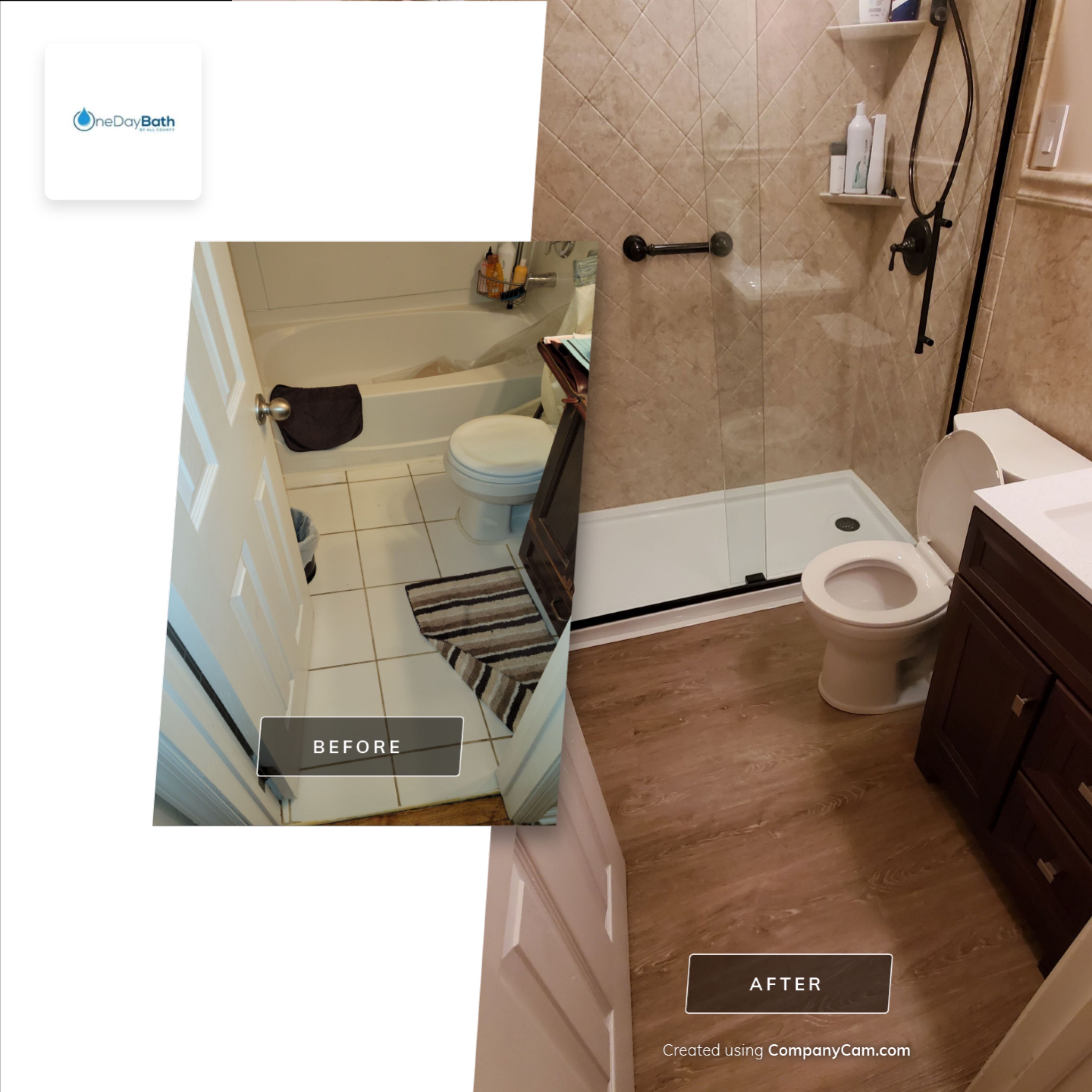 Premier Tub to Shower Conversion - Brecchia Diamond  by All County One Day Bath 