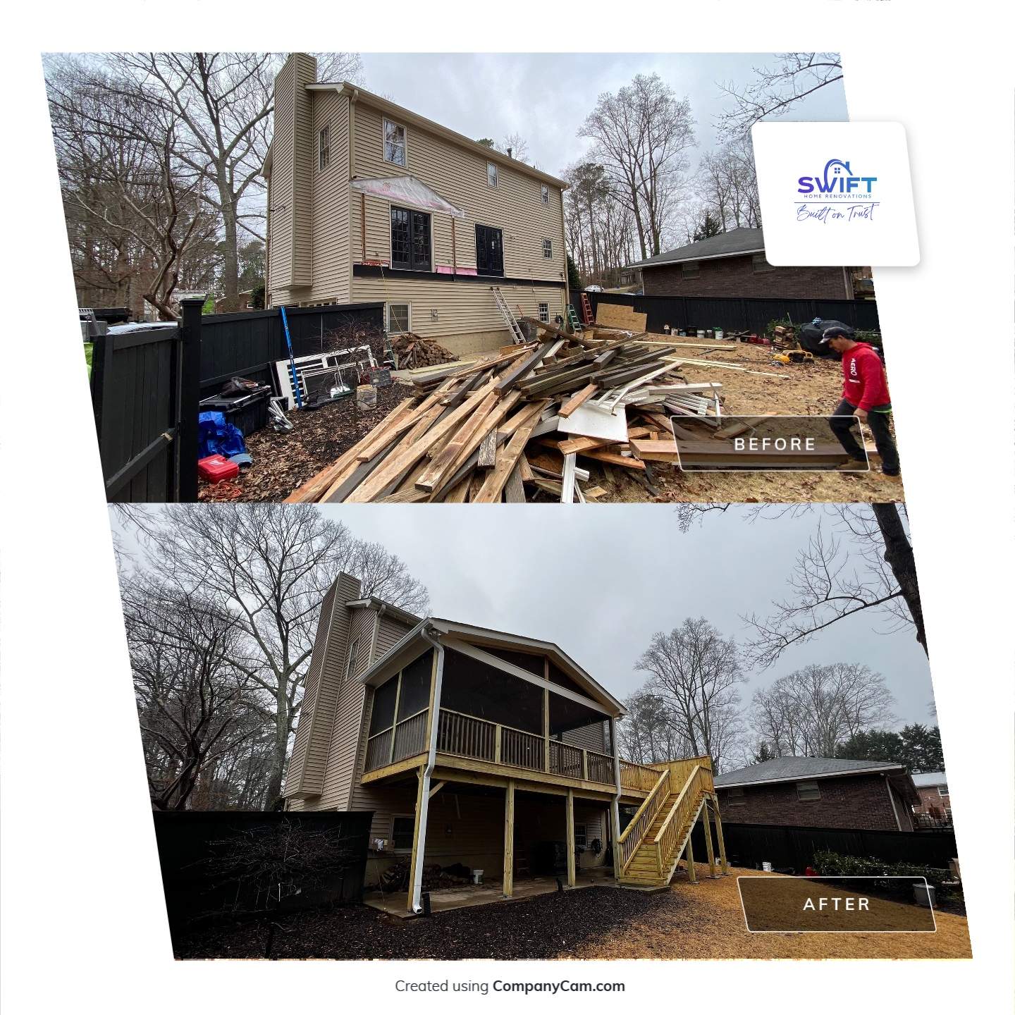 Custom Screened-In Porch and Elevated Deck Construction in Smyrna by Swift Home Renovations
