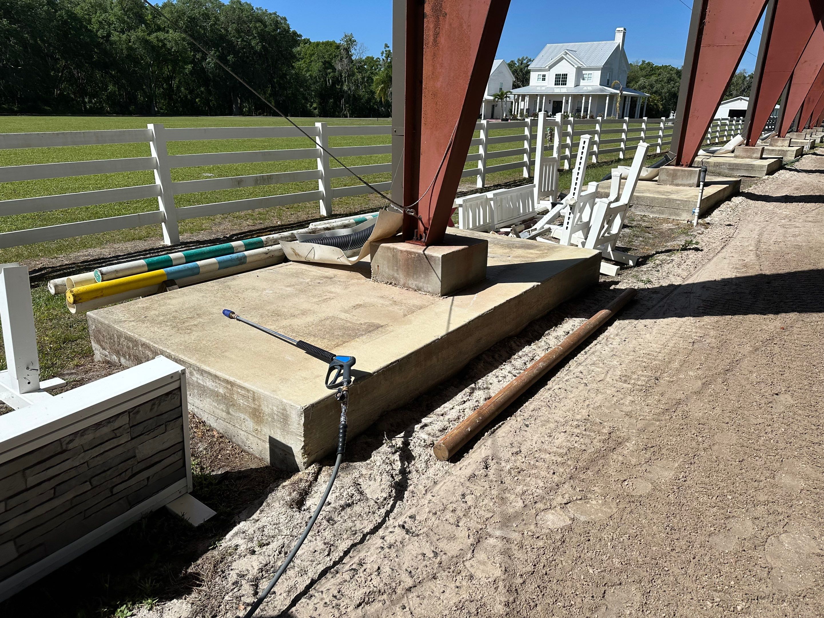 Vinyl Horse Fence & Concrete Pier Cleaning at Lesley Cox Equestrian, Parrish, FL | Sunshine AquaWash by Sunshine AquaWash