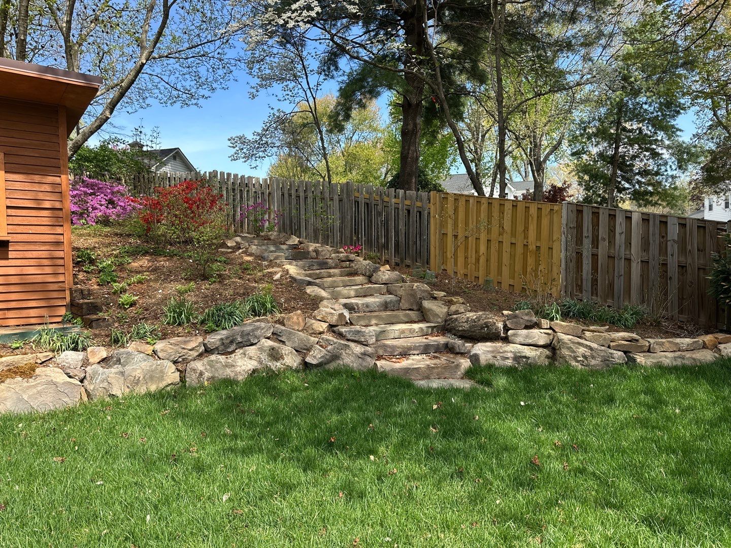 Natural Stone Retaining Wall and Steps in Olney, MD by The Smet Companies, LLC
