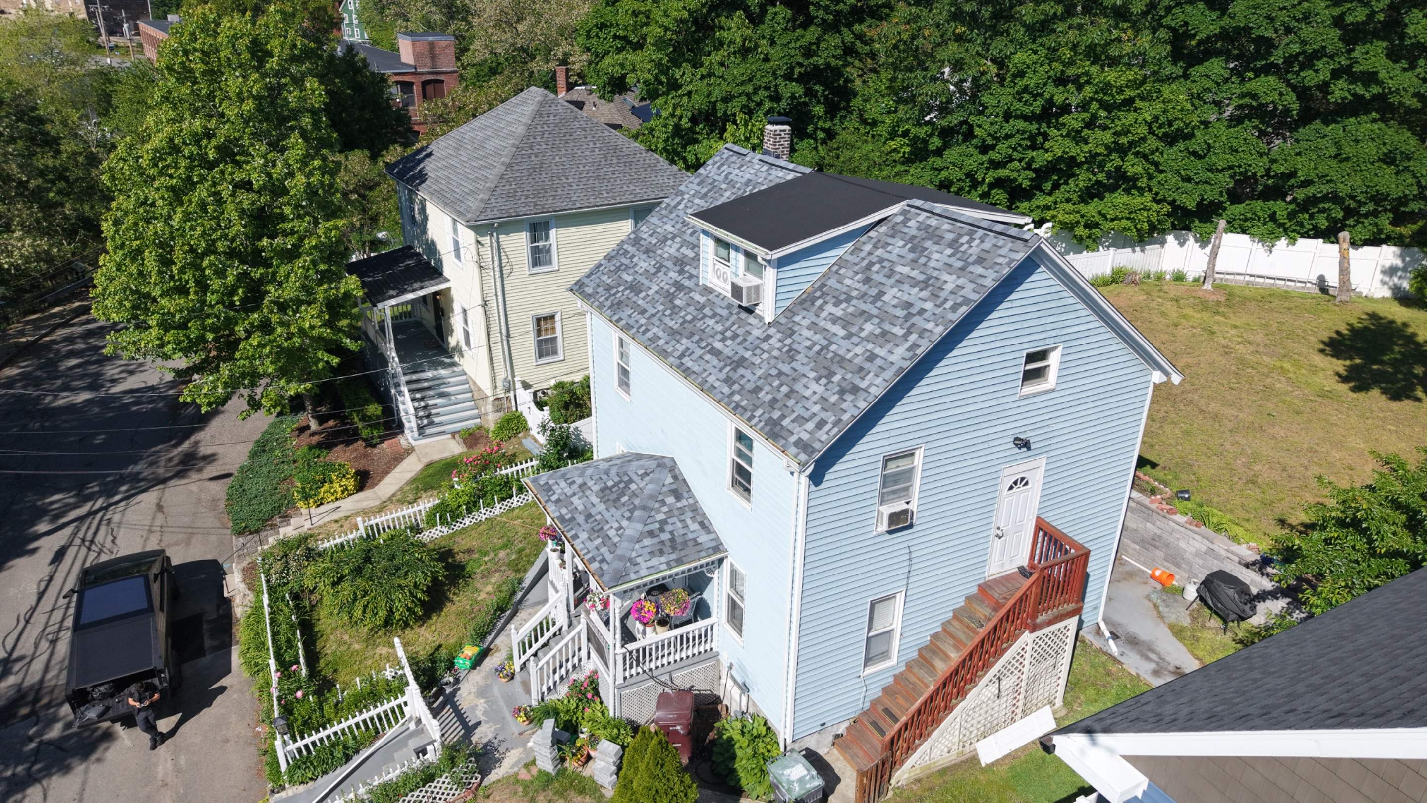 Full Roof Replacement in Dedham, MA – Owens Corning Duration Designer, Pacific Wave with EPDM Flat Dormer by JOHNNYS PRO