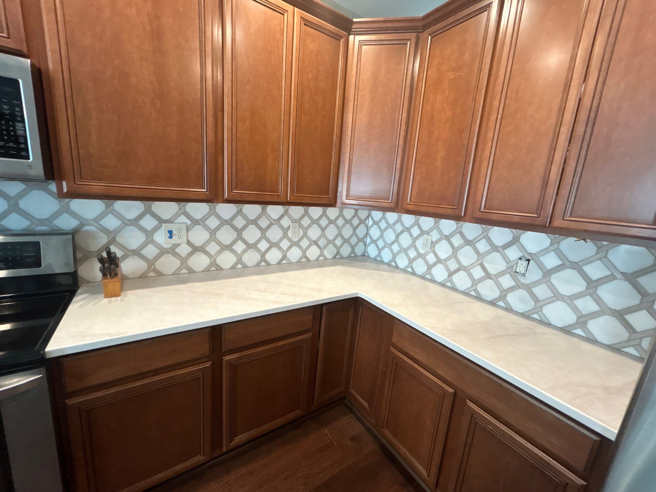 Lattice Pattern Tile Backsplash Installation in Lexington Kitchen by Footprints Floors Kentucky