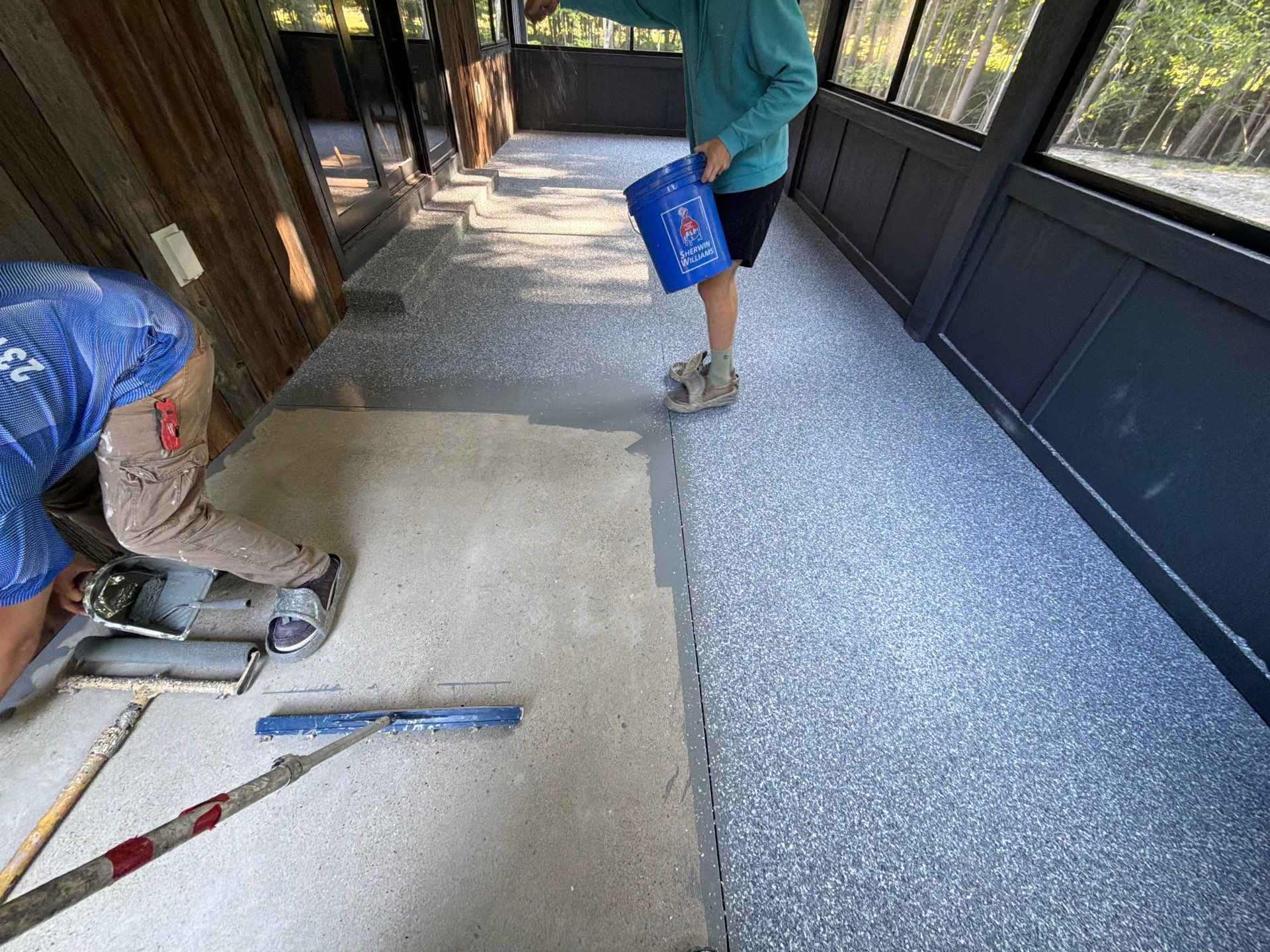 Garage and Screened Porch Polyaspartic Flake Floor Coating in Fremont by Gordon Painting