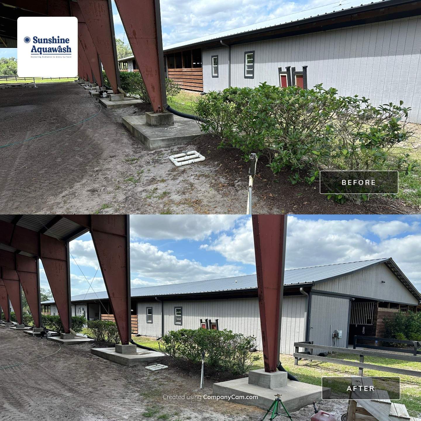 Vinyl Horse Fence & Concrete Pier Cleaning at Lesley Cox Equestrian, Parrish, FL | Sunshine AquaWash by Sunshine AquaWash