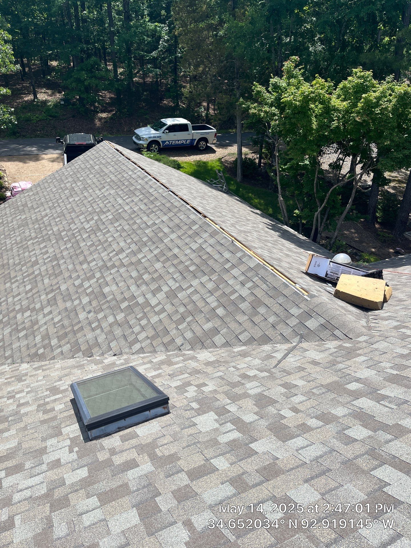 Architectural Shingle Roof Replacement and Skylight Installation in Hot Springs Village by Temple Roofing and Exteriors