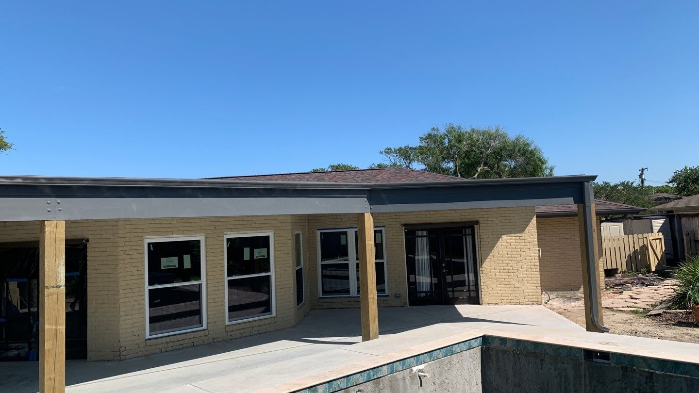 Beautiful pool side build by Bayfront Roofing and Construction