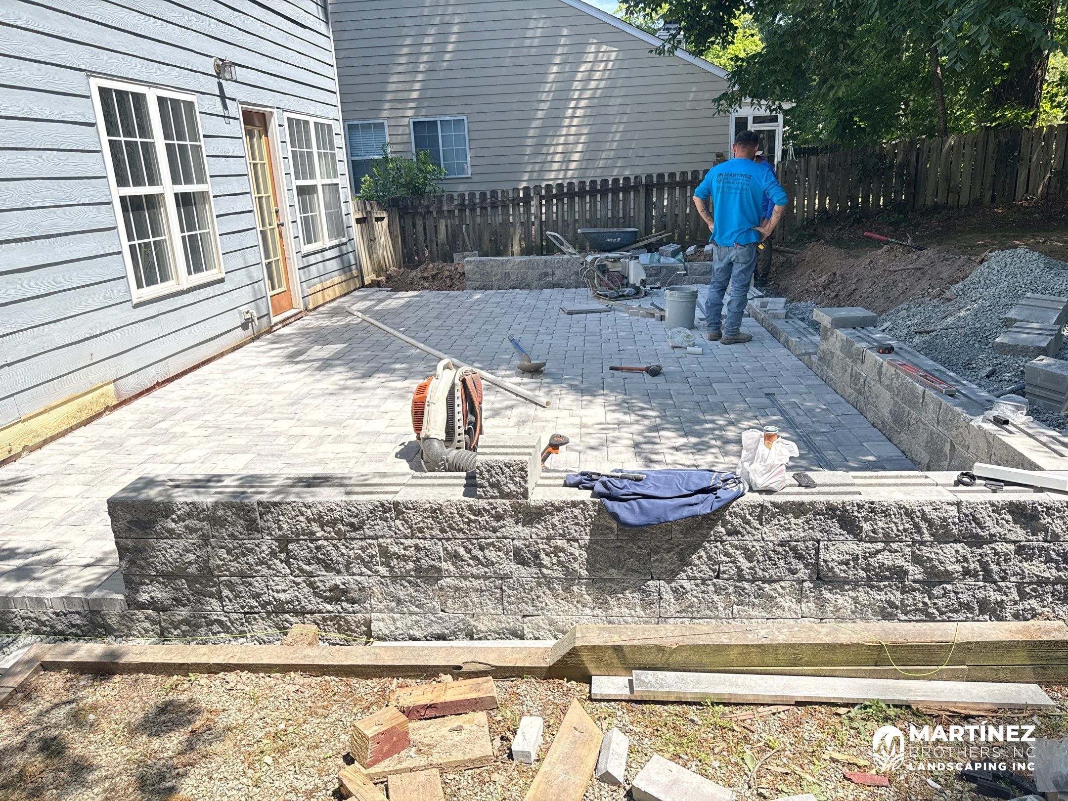 Paver patio with drainage in Durham by Martinez Brother’s Nc Landscaping Inc