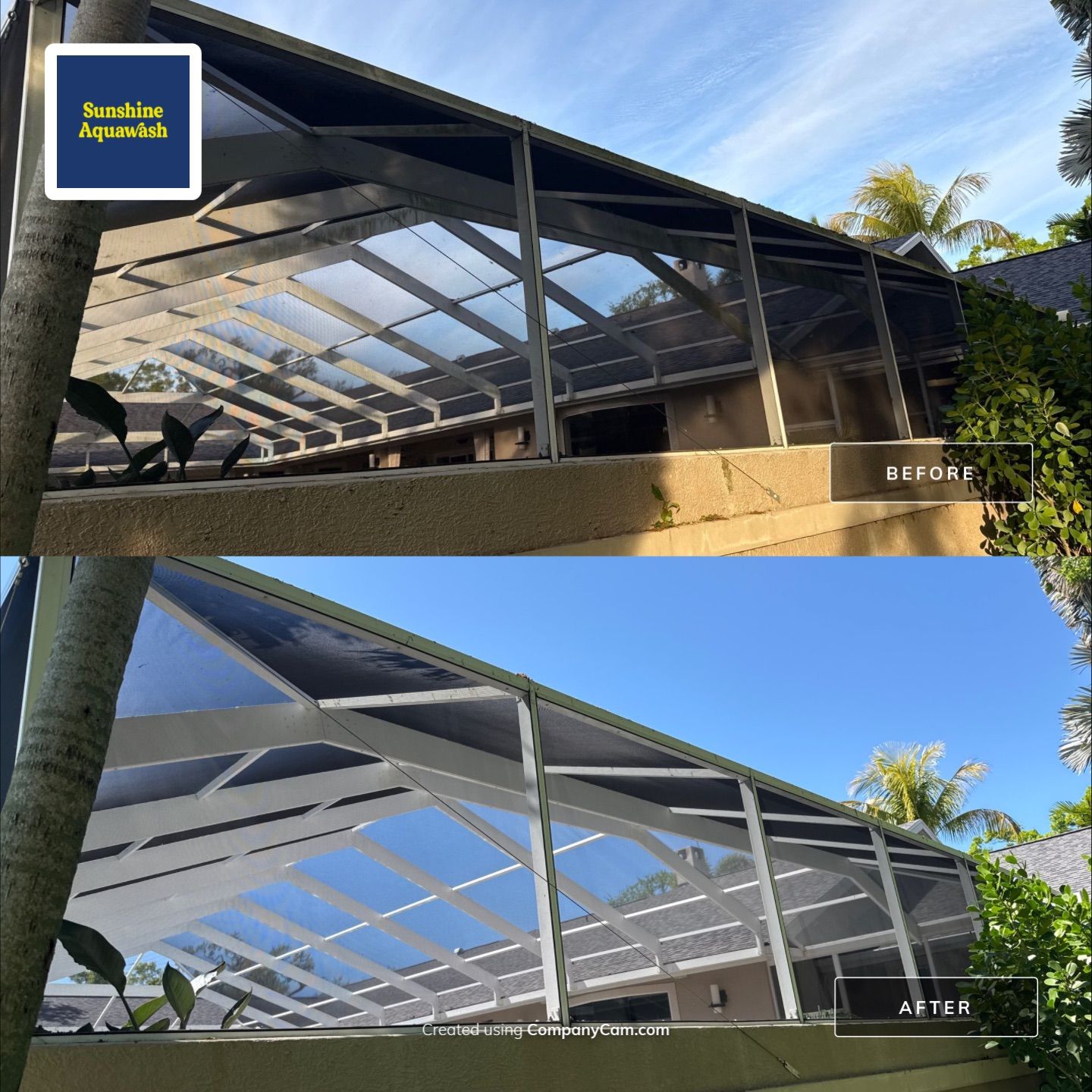 Large House Wash & Pool Cage Cleaning with Heavy Mud Dauber Nest Removal – Bradenton, FL 34209 by Sunshine AquaWash