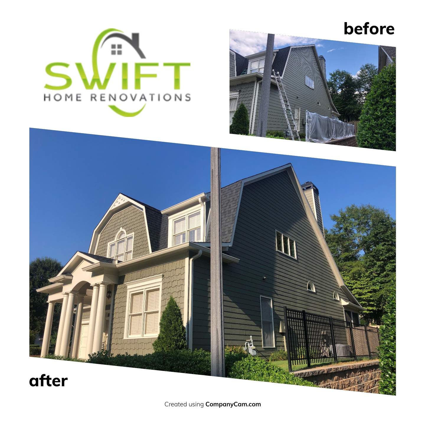 Sage Green Exterior House Painting and Trim Refresh in Acworth by Swift Home Renovations