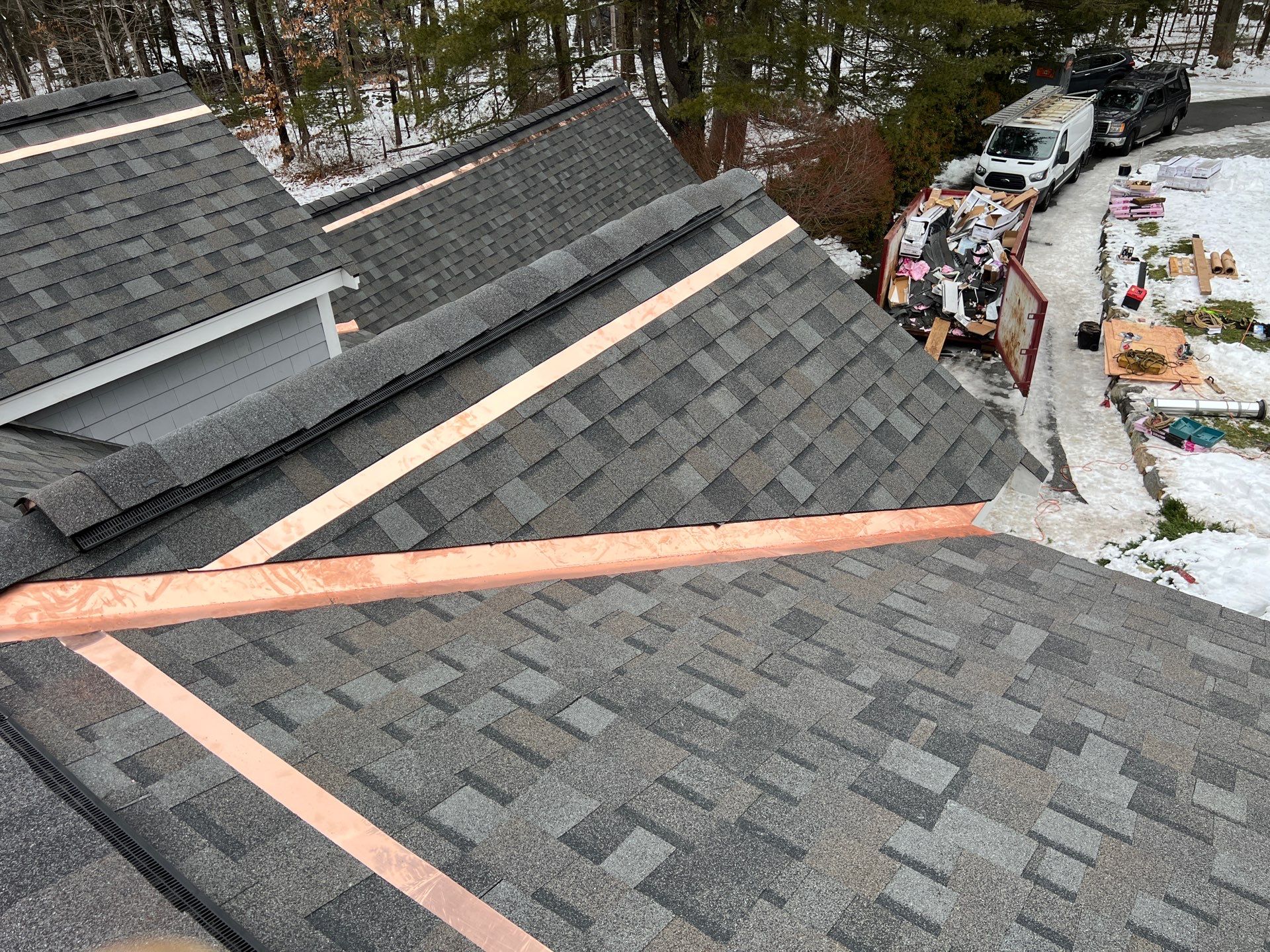 Carlisle Roofing Installation using Owens Corning Shingles and Copper by Mighty Dog Roofing of Greater Middlesex County
