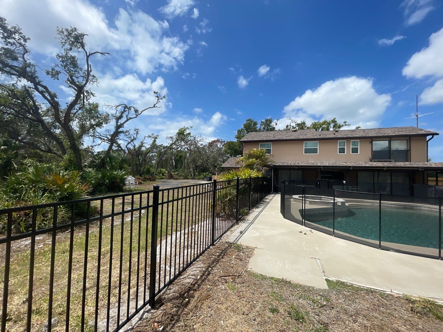 Black Aluminum 3 Rail Fence and Treated Wood Board on Board Privacy Fence  by Asap fence and gates, LLC