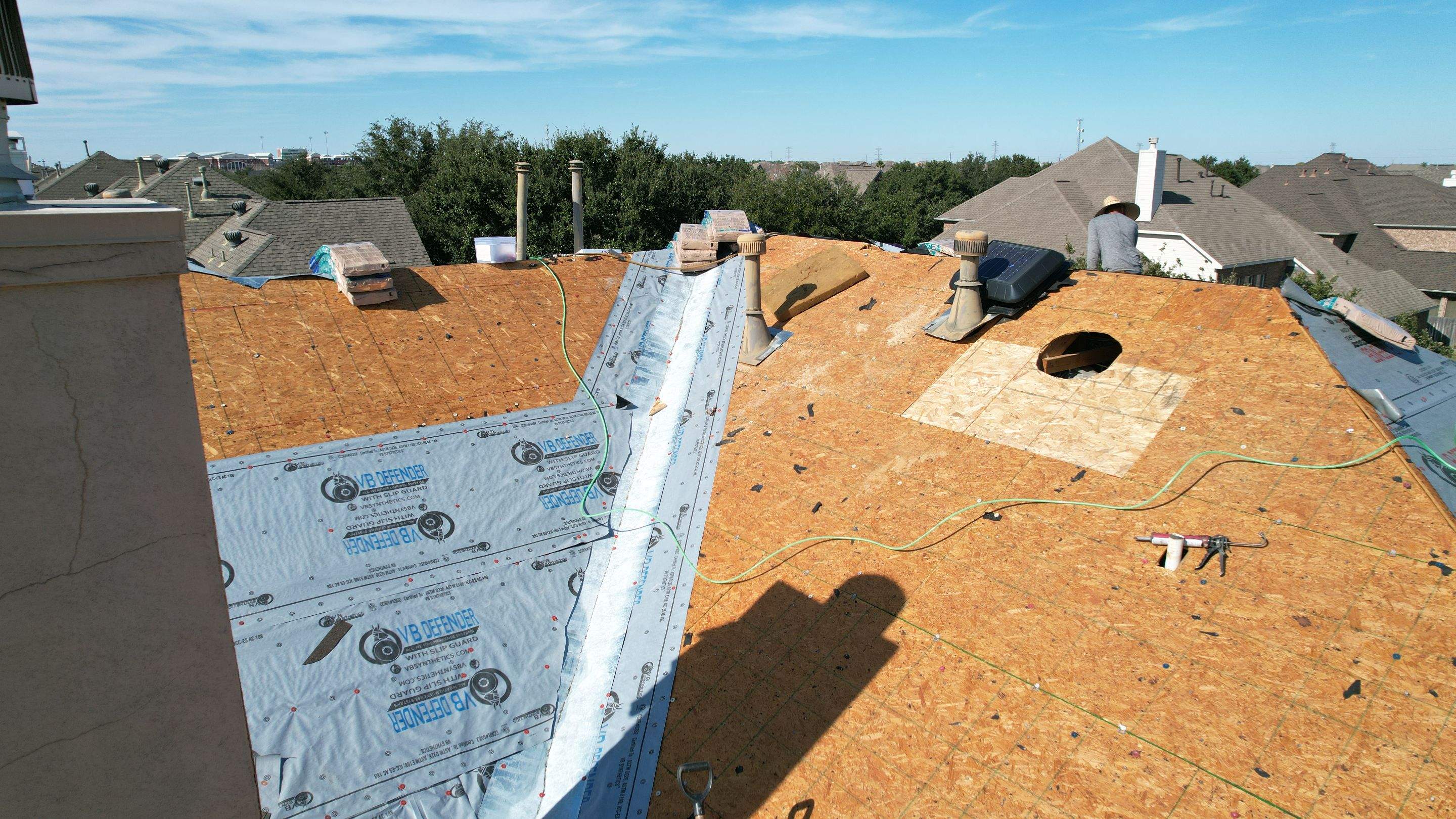 Two-Story Roof Replacement & Chimney Stucco Repair — Houston, TX by PL Roofing & SB Roofing, LLC.
