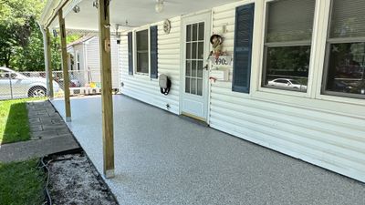 Look at this beautiful Coyote flake floor on this patio