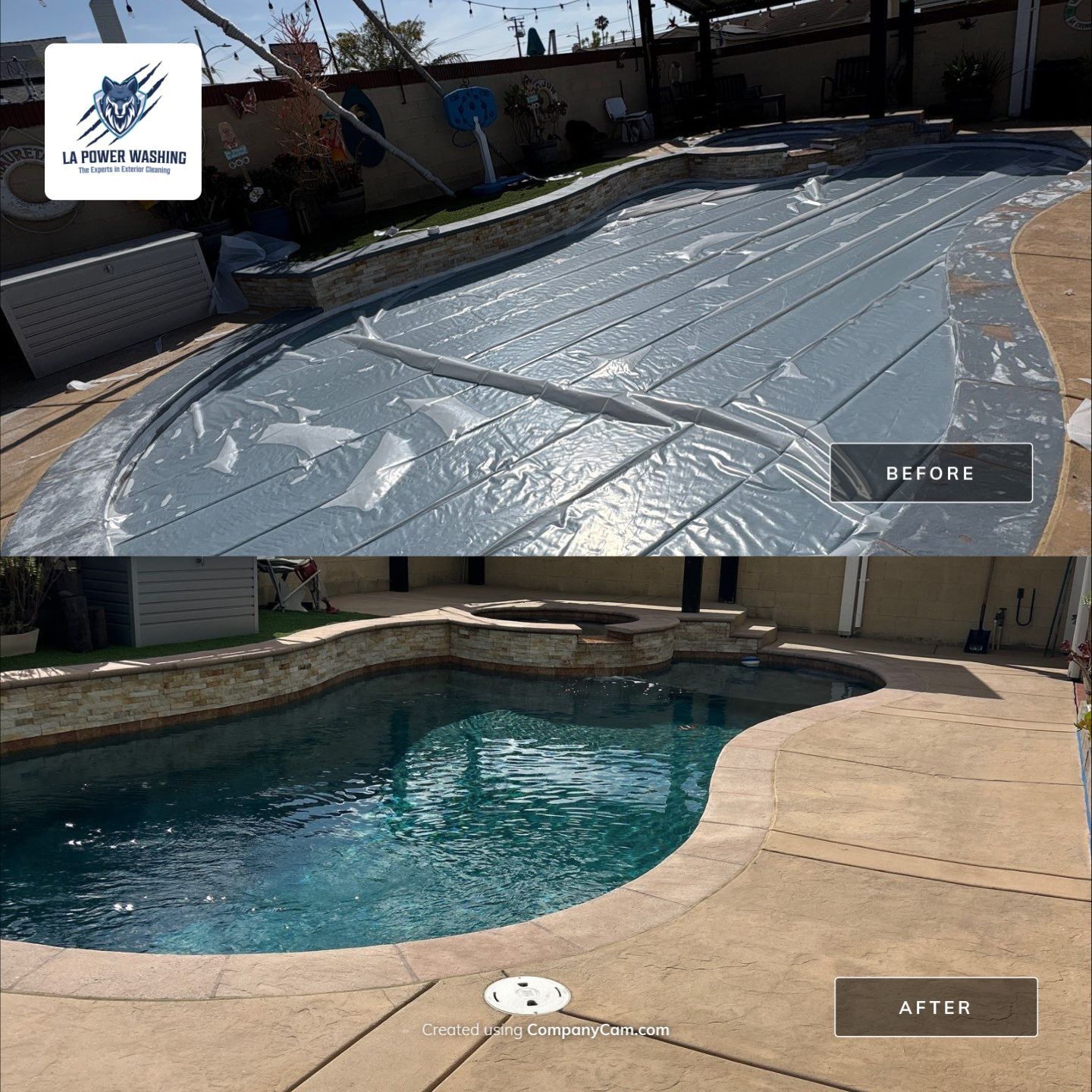 Sandblast & Staining Pool Deck In by La Power Washing Inc