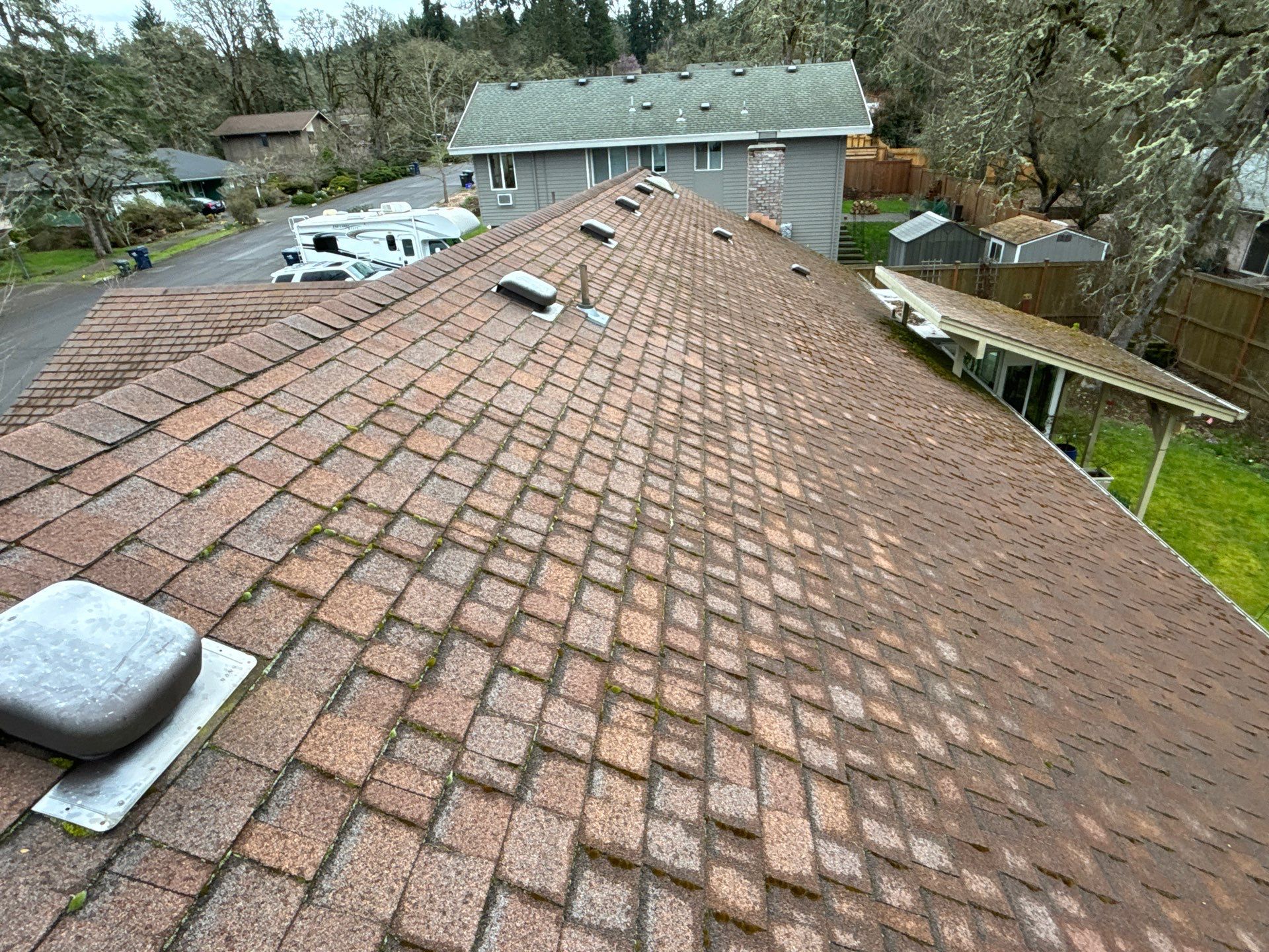 Residential Reroof using Owens Corning Duration Shingles in the color Brownwood. by BEST Roofing & Waterproofing