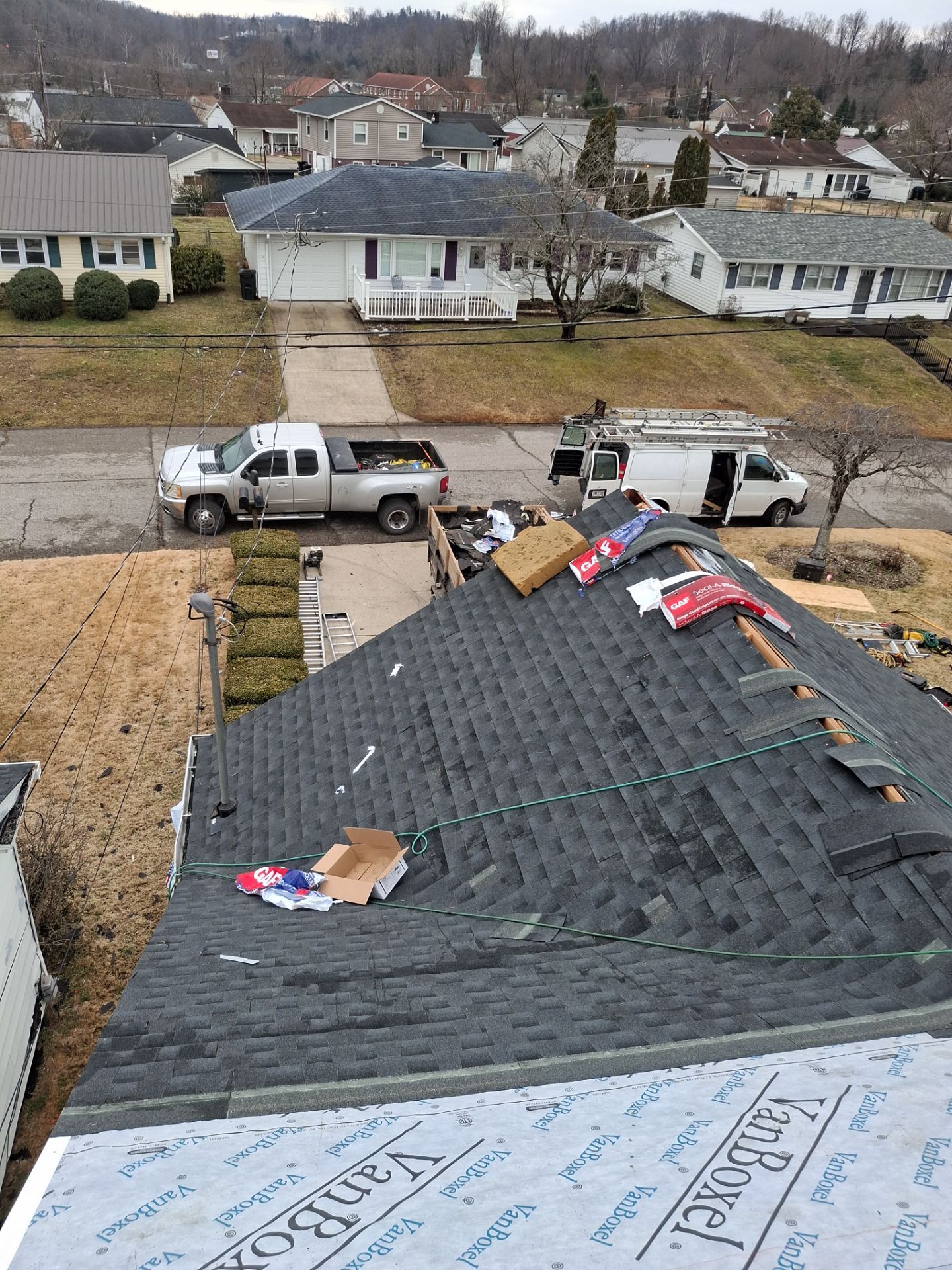 Residential Roofing Installation using GAF Timberline HDZ Charcoal by Rainstoppers Roofing