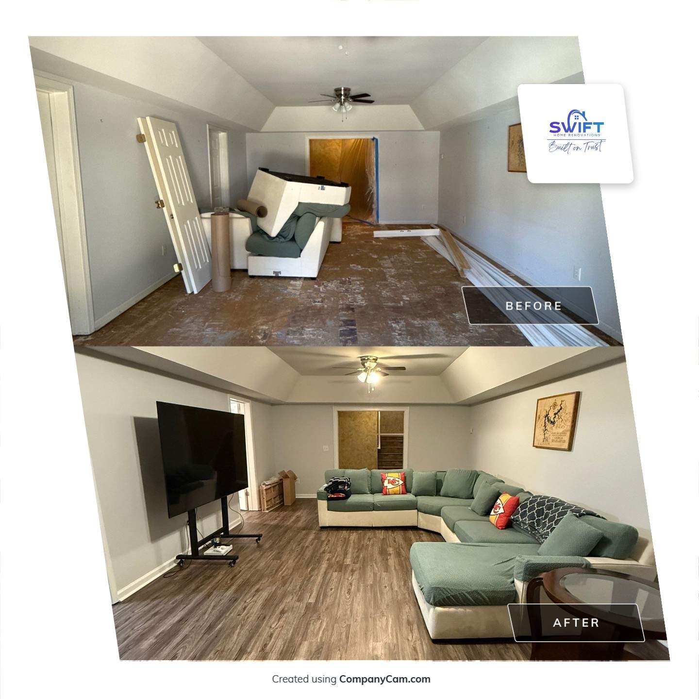 Full Basement Remodeling with Custom Flooring and Tray Ceilings in Marietta by Swift Home Renovations