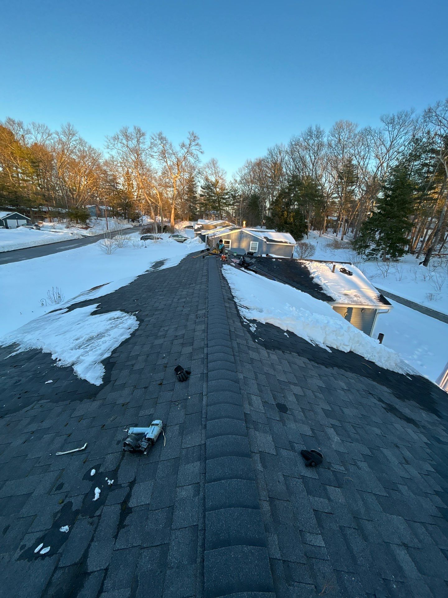 Ridge Cap Replacement & Black Metal Valley Installation in Chelmsford, MA by Mighty Dog Roofing of Greater Middlesex County
