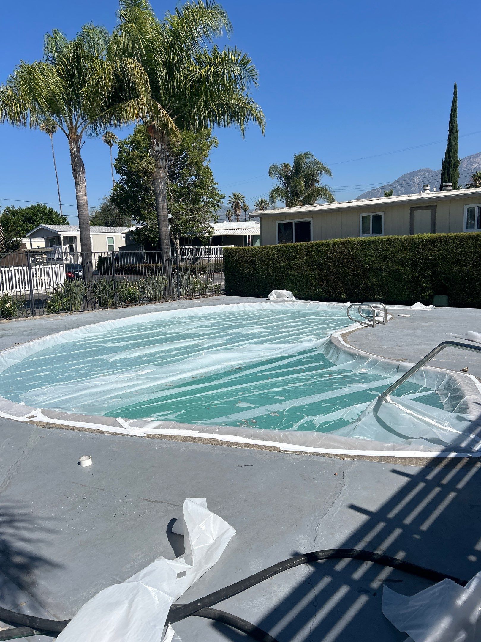 Sandblasting Paint Off Concrete Pool Deck In Rancho Cucamonga, CA by La Power Washing Inc