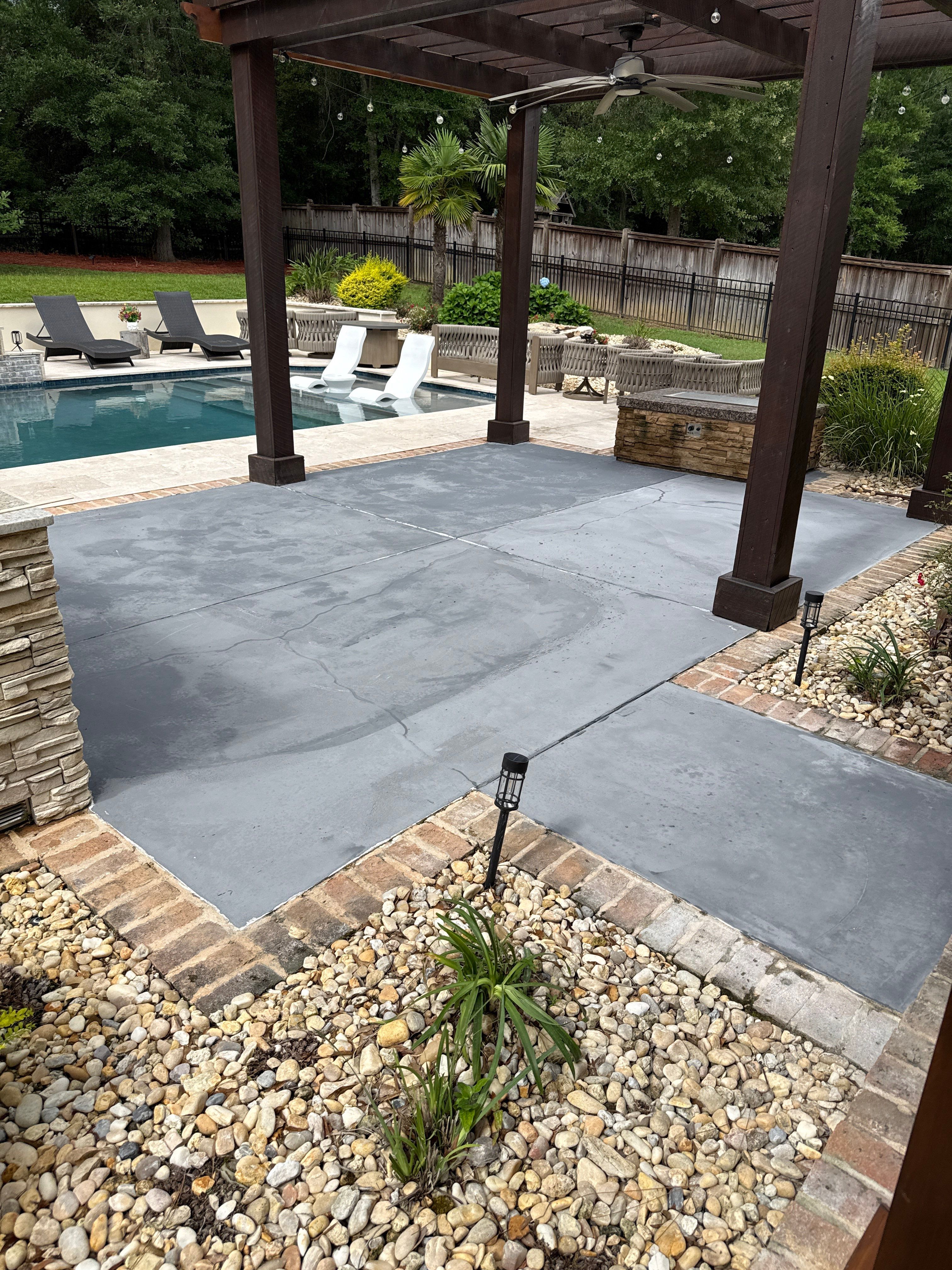 Decorative Flagstone Concrete Overlay for Fairhope Patio by Cornerstone Hard Surface Restoration