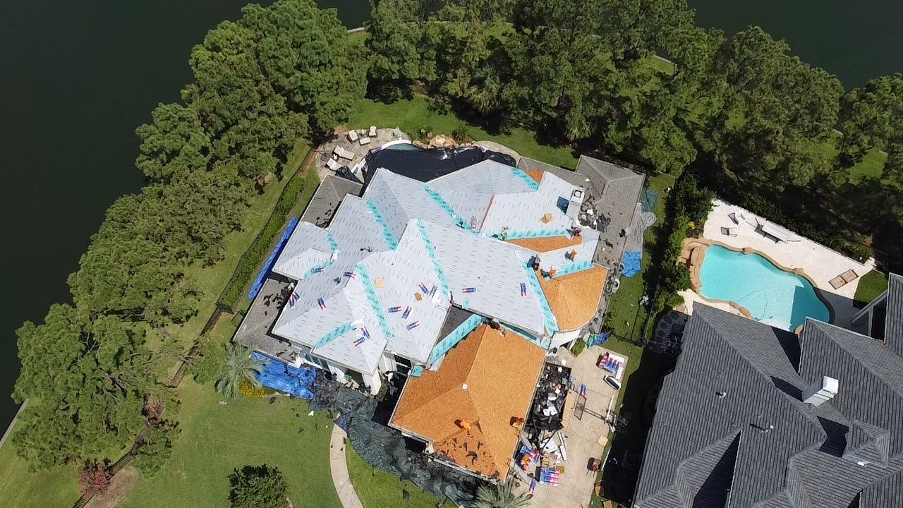 GAF HDZ Charcoal Roof Installation for Elegant Houston Home by Houston Roofing & Construction