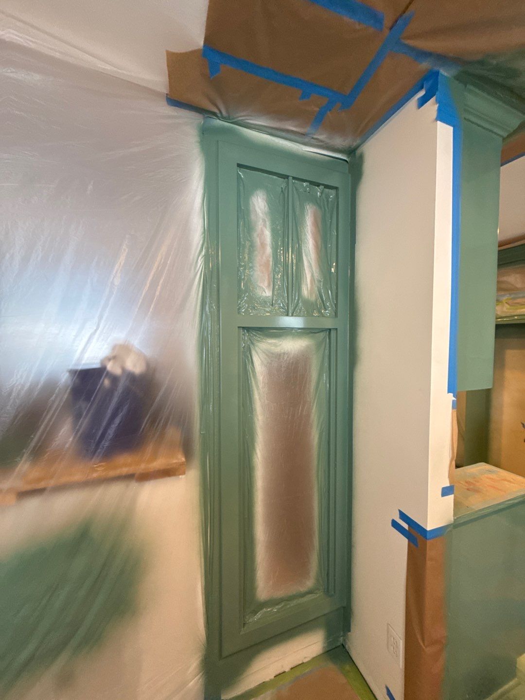 Elegant Transformation: Stained Cabinets Revamped with Sherwin-Williams Juniper by Cougar Painting